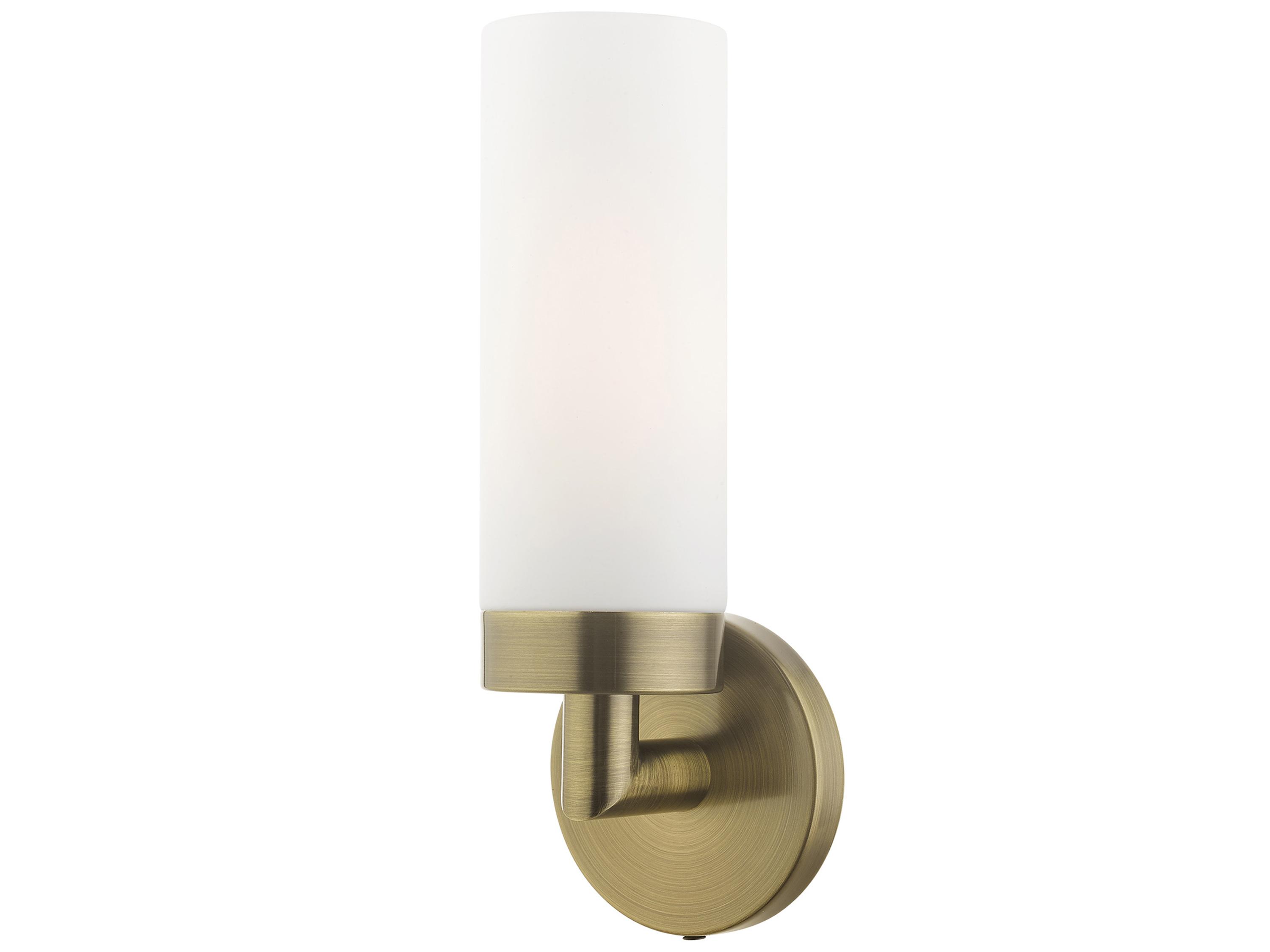 Livex Lighting Aero 1-Light Antique Brass White Glass Wall Sconce