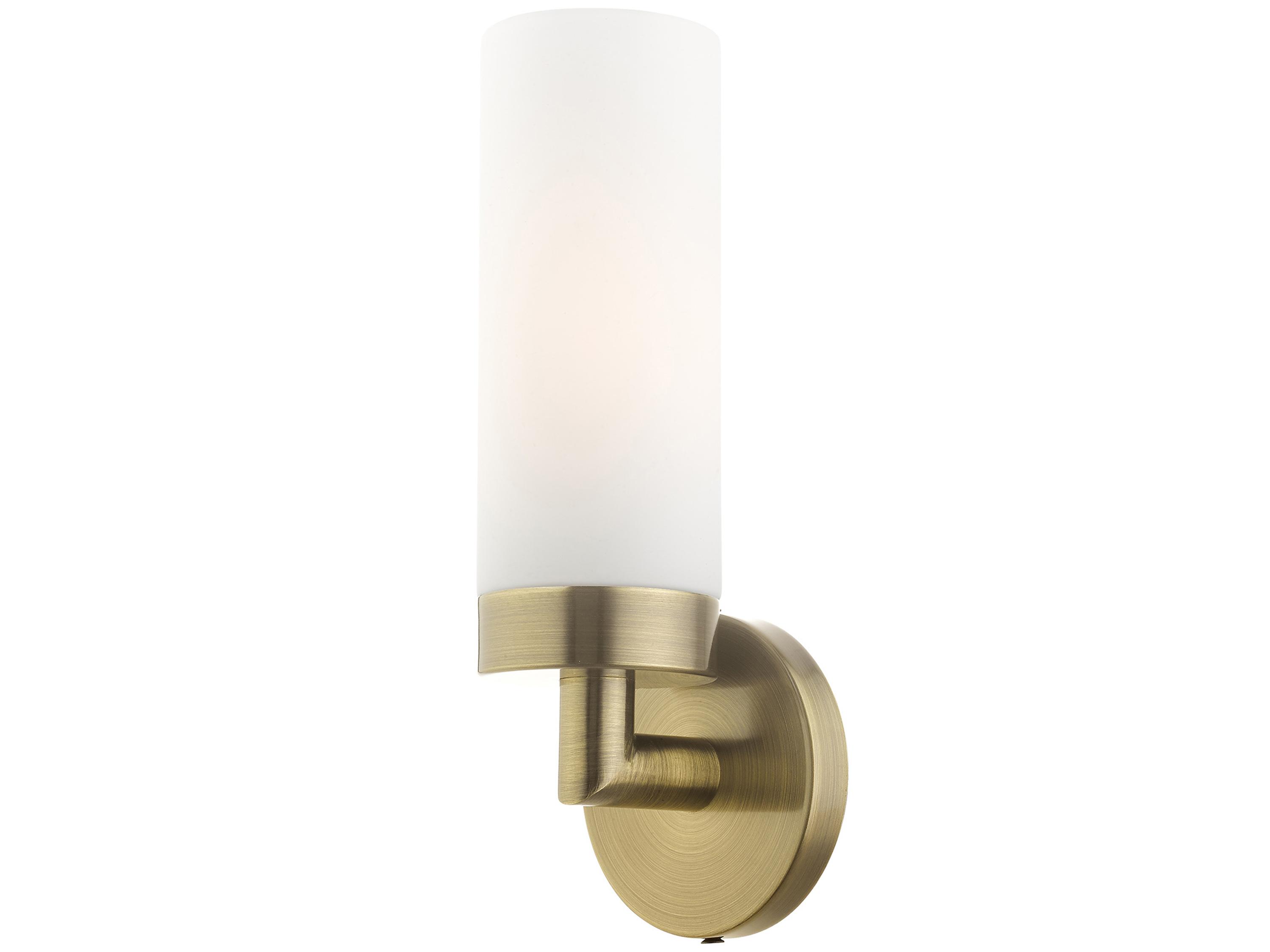 Livex Lighting Aero 1-Light Antique Brass White Glass Wall Sconce