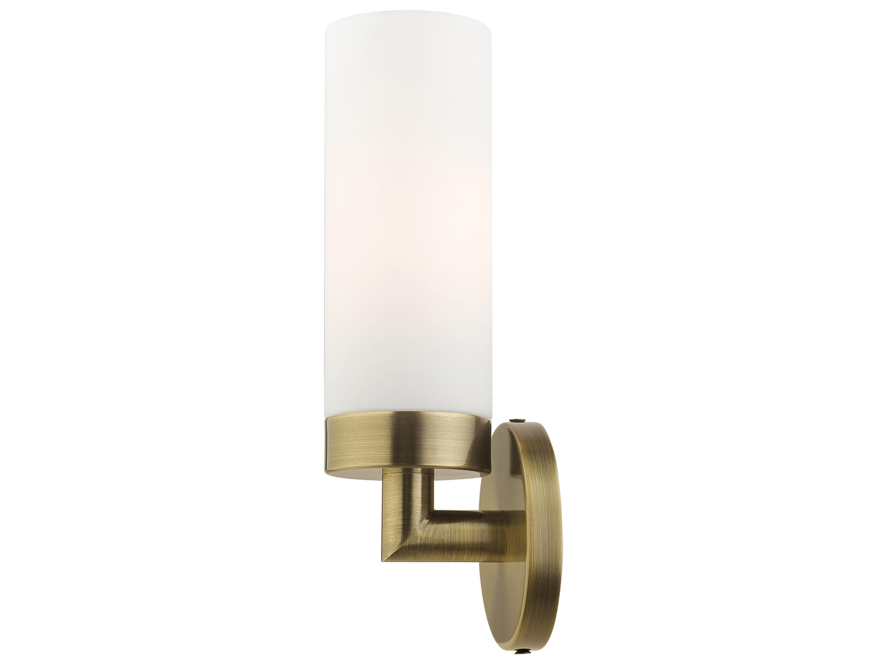 Livex Lighting Aero 1-Light Antique Brass White Glass Wall Sconce