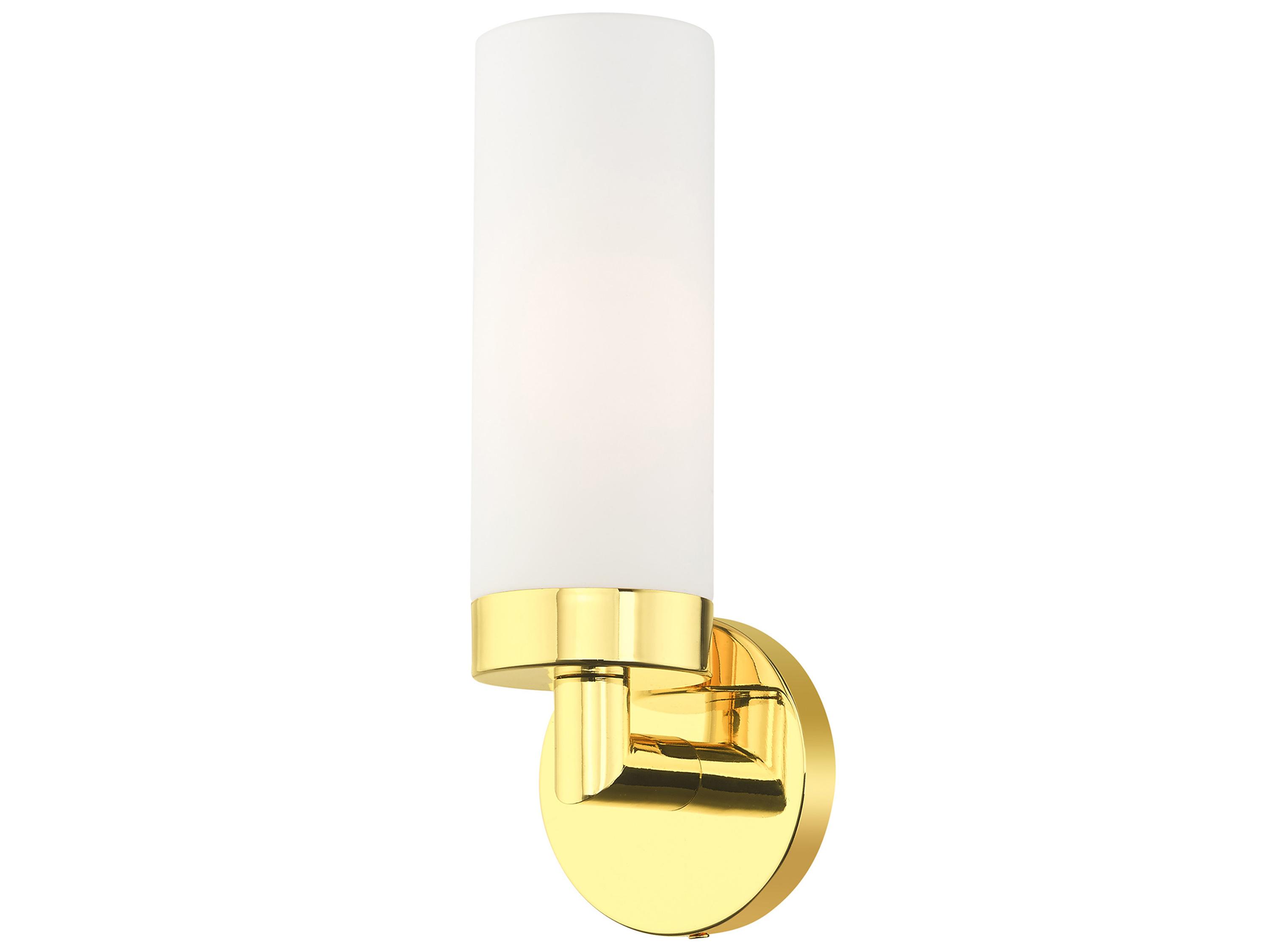 Livex Lighting Aero 1-Light Polished Brass White Glass Wall Sconce