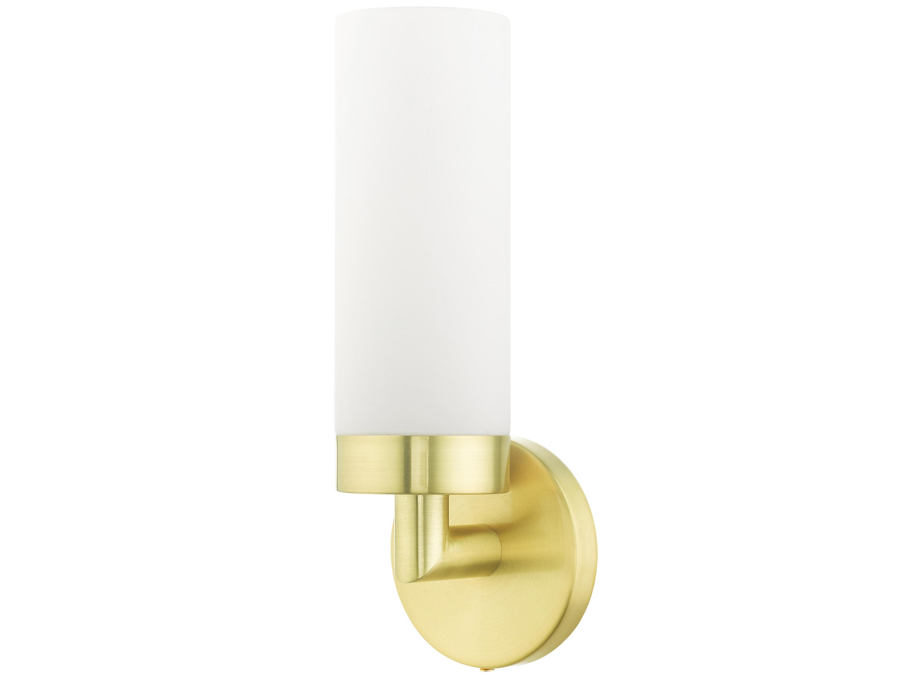 Livex Lighting Aero 1-Light Satin Brass White Glass Wall Sconce