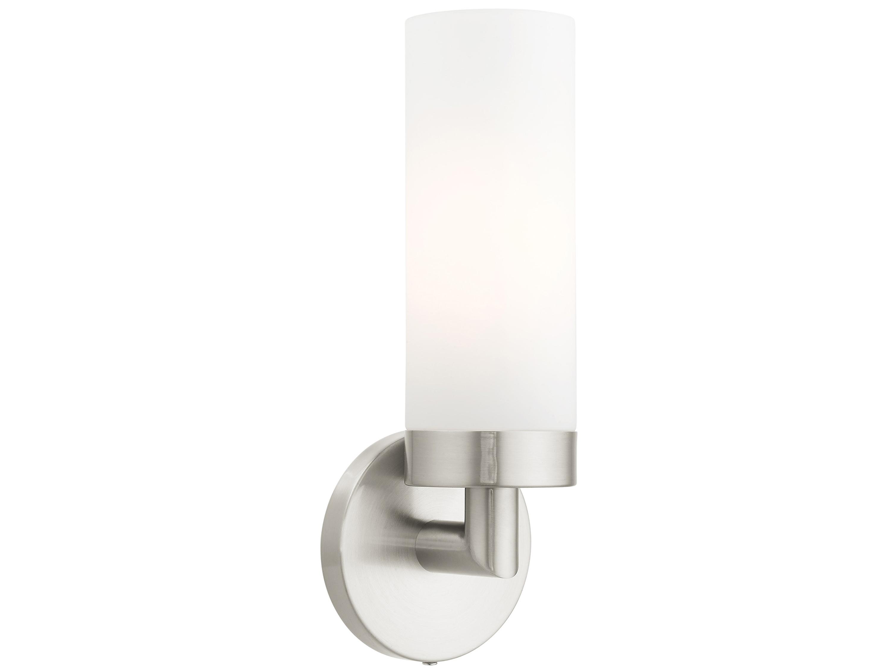 Livex Lighting Aero 1-Light Brushed Nickel White Glass Wall Sconce