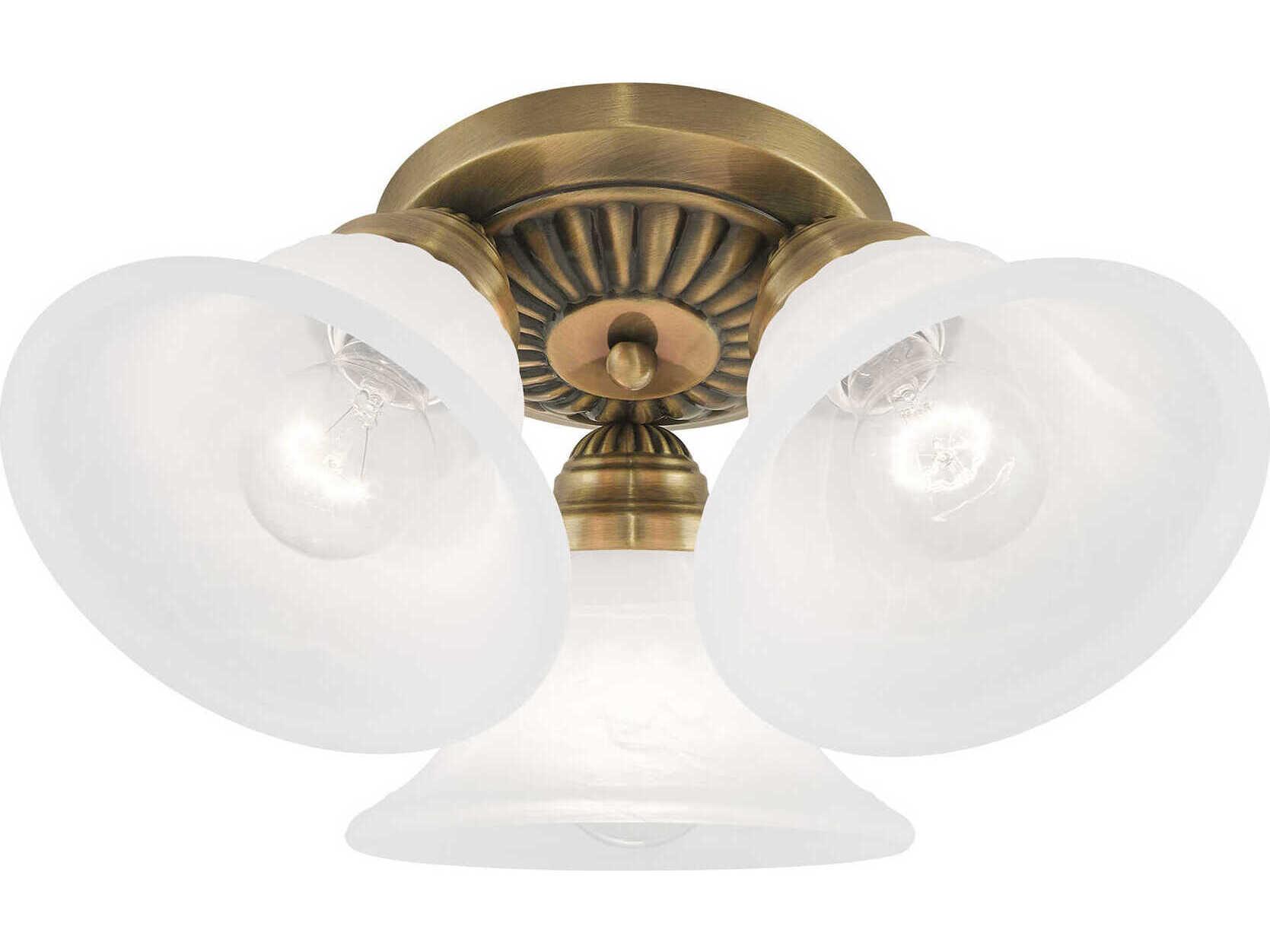 Livex Lighting Edgemont 3-Light Antique Brass Glass Bell Semi Flush Mount