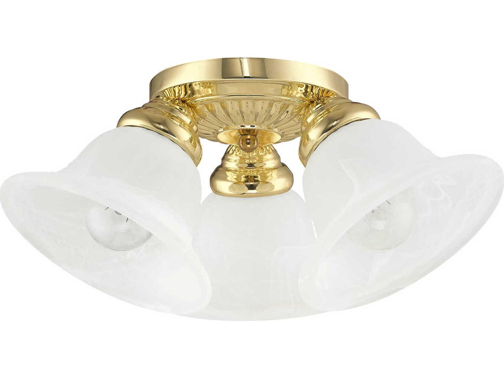 Livex Lighting Edgemont 3-Light Polished Brass Glass Bell Semi Flush Mount