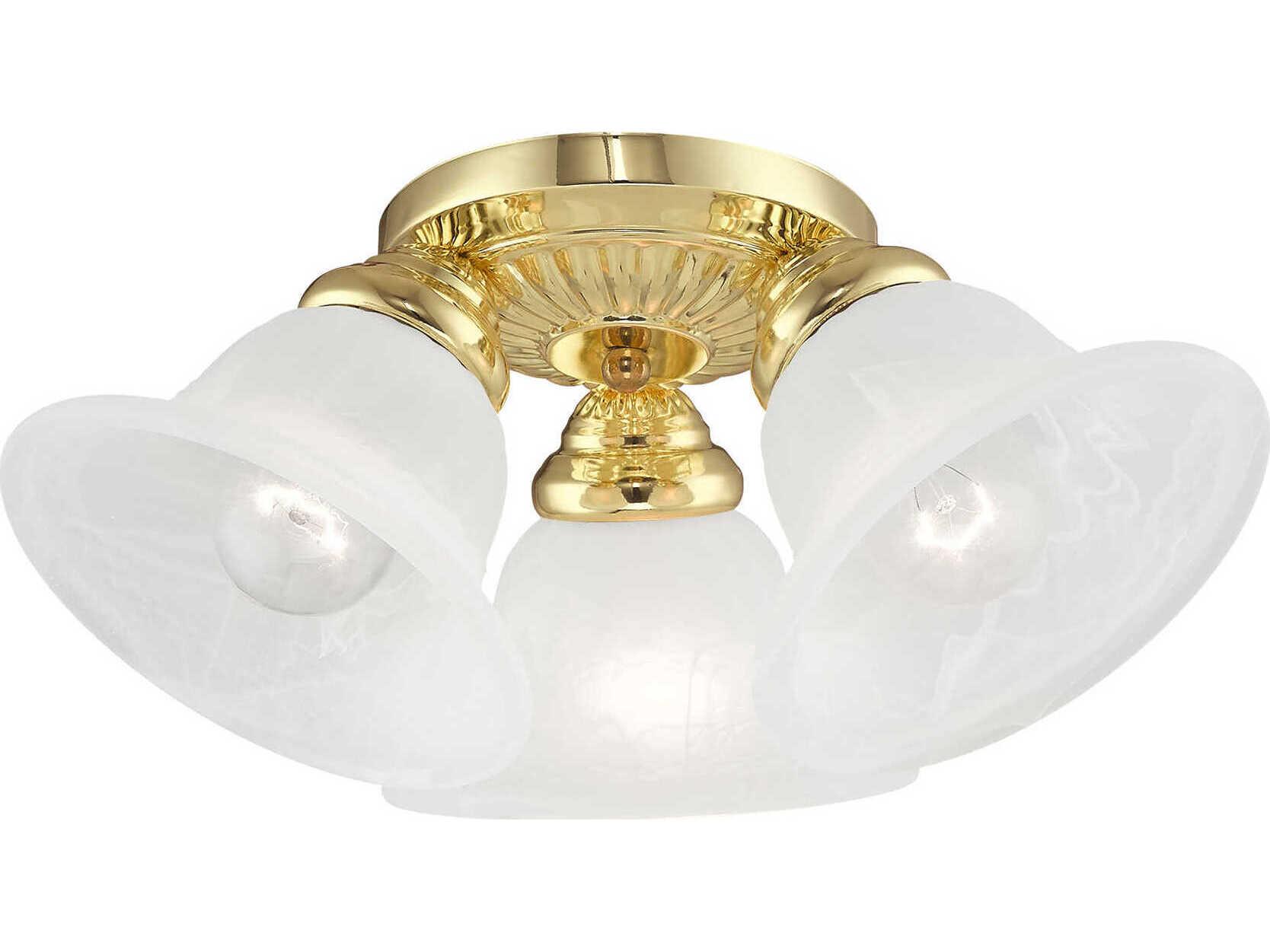 Livex Lighting Edgemont 3-Light Polished Brass Glass Bell Semi Flush Mount