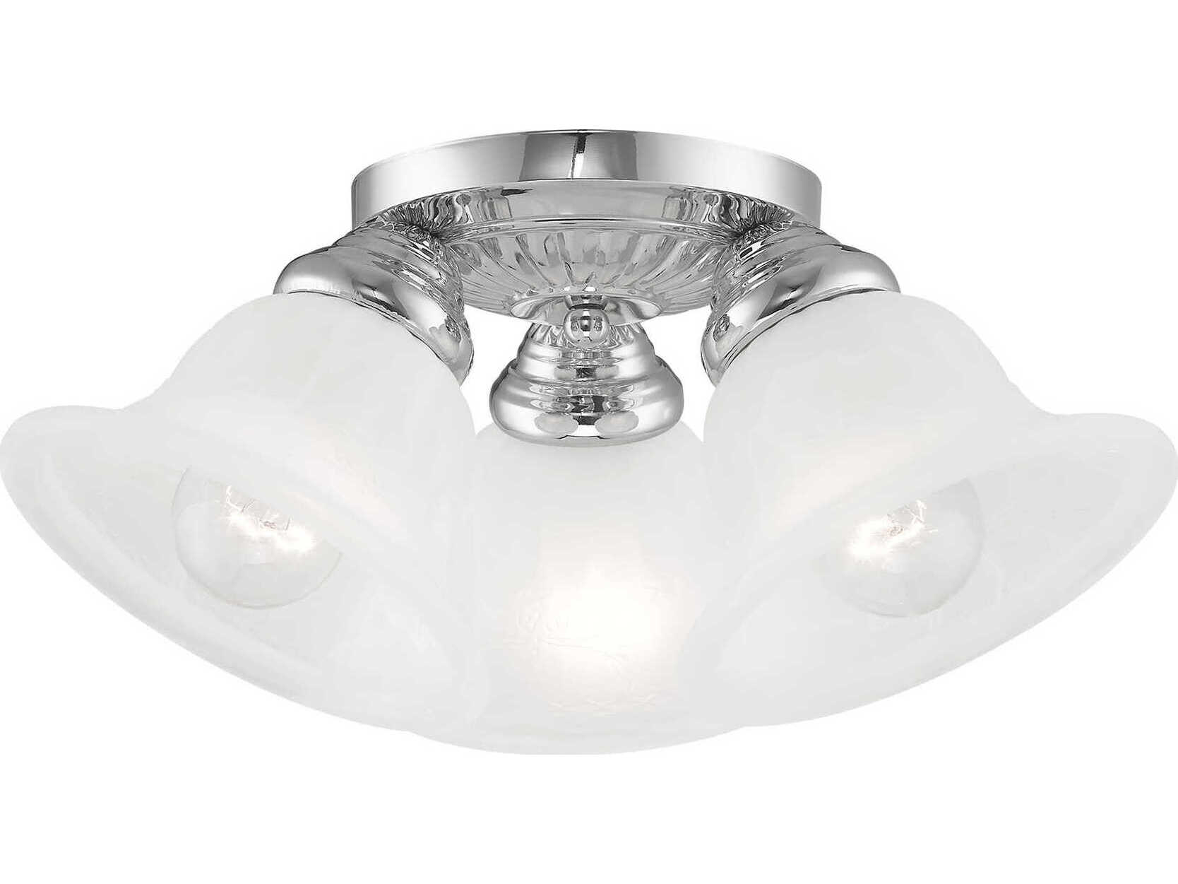 Livex Lighting Edgemont 3-Light Polished Chrome White Glass Bell Semi Flush Mount