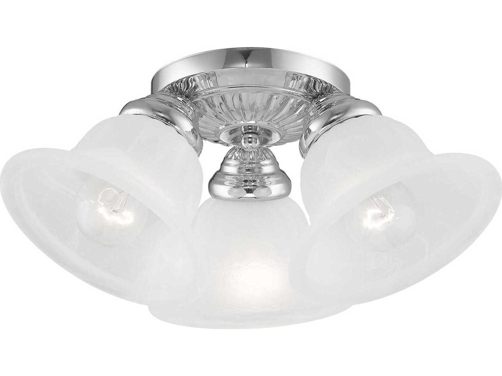 Livex Lighting Edgemont 3-Light Polished Chrome White Glass Bell Semi Flush Mount
