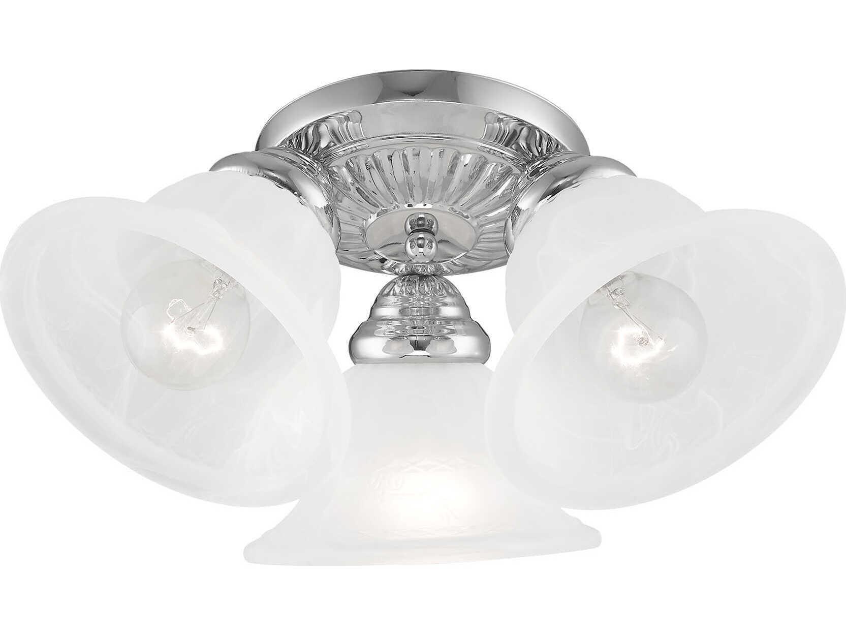 Livex Lighting Edgemont 3-Light Polished Chrome White Glass Bell Semi Flush Mount