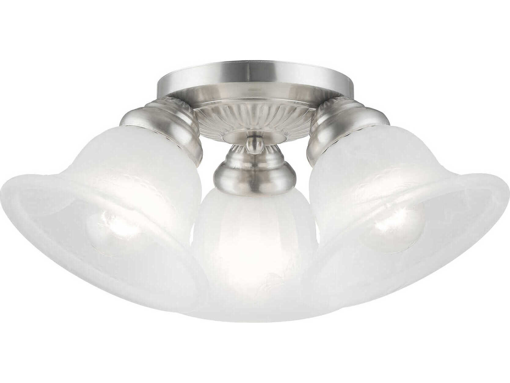 Livex Lighting Edgemont 3-Light Brushed Nickel White Glass Bell Semi Flush Mount