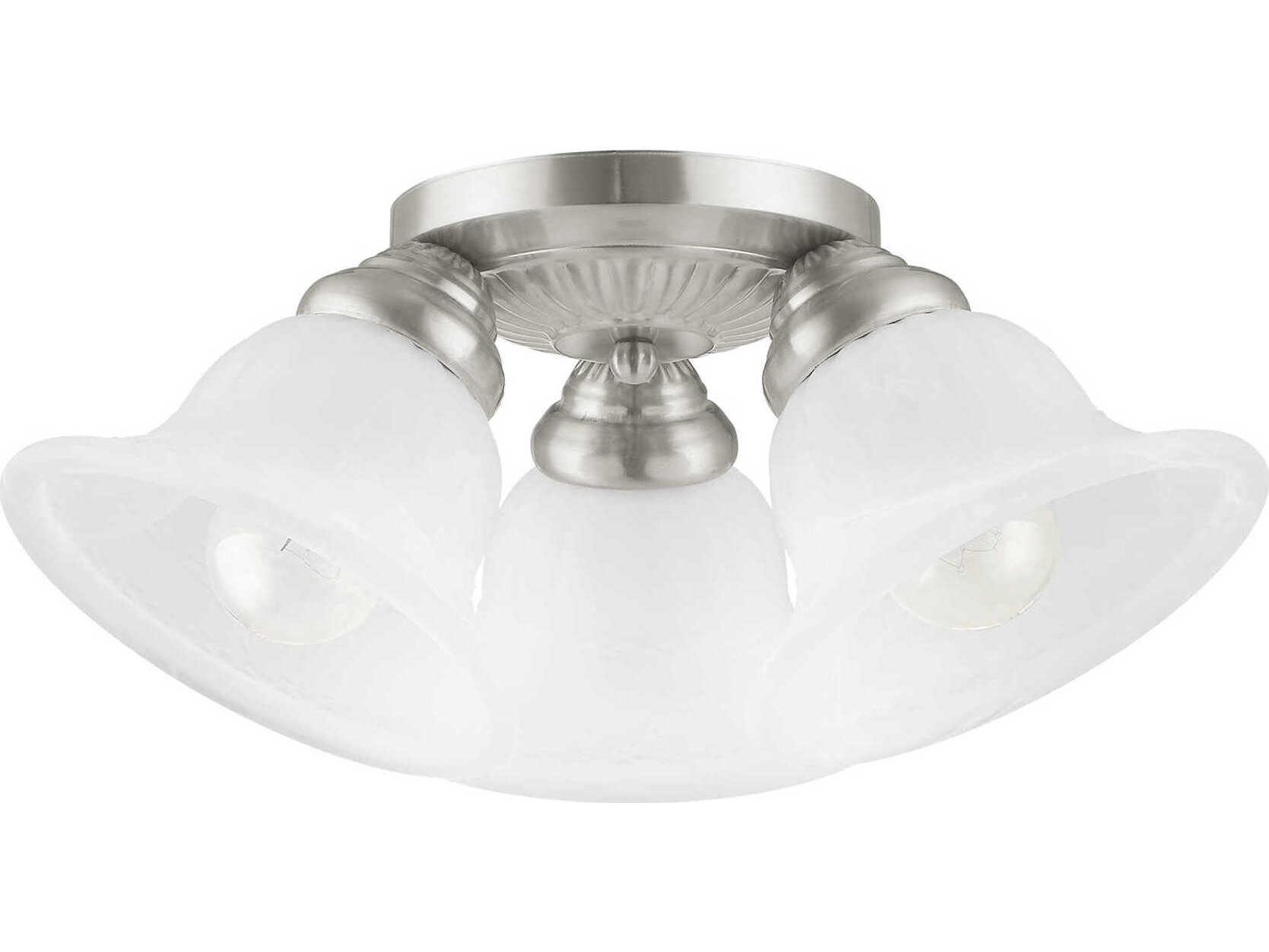 Livex Lighting Edgemont 3-Light Brushed Nickel White Glass Bell Semi Flush Mount