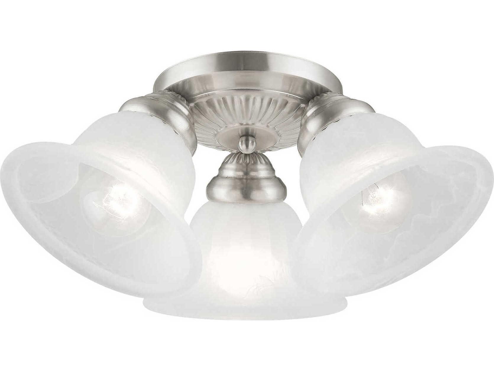 Livex Lighting Edgemont 3-Light Brushed Nickel White Glass Bell Semi Flush Mount