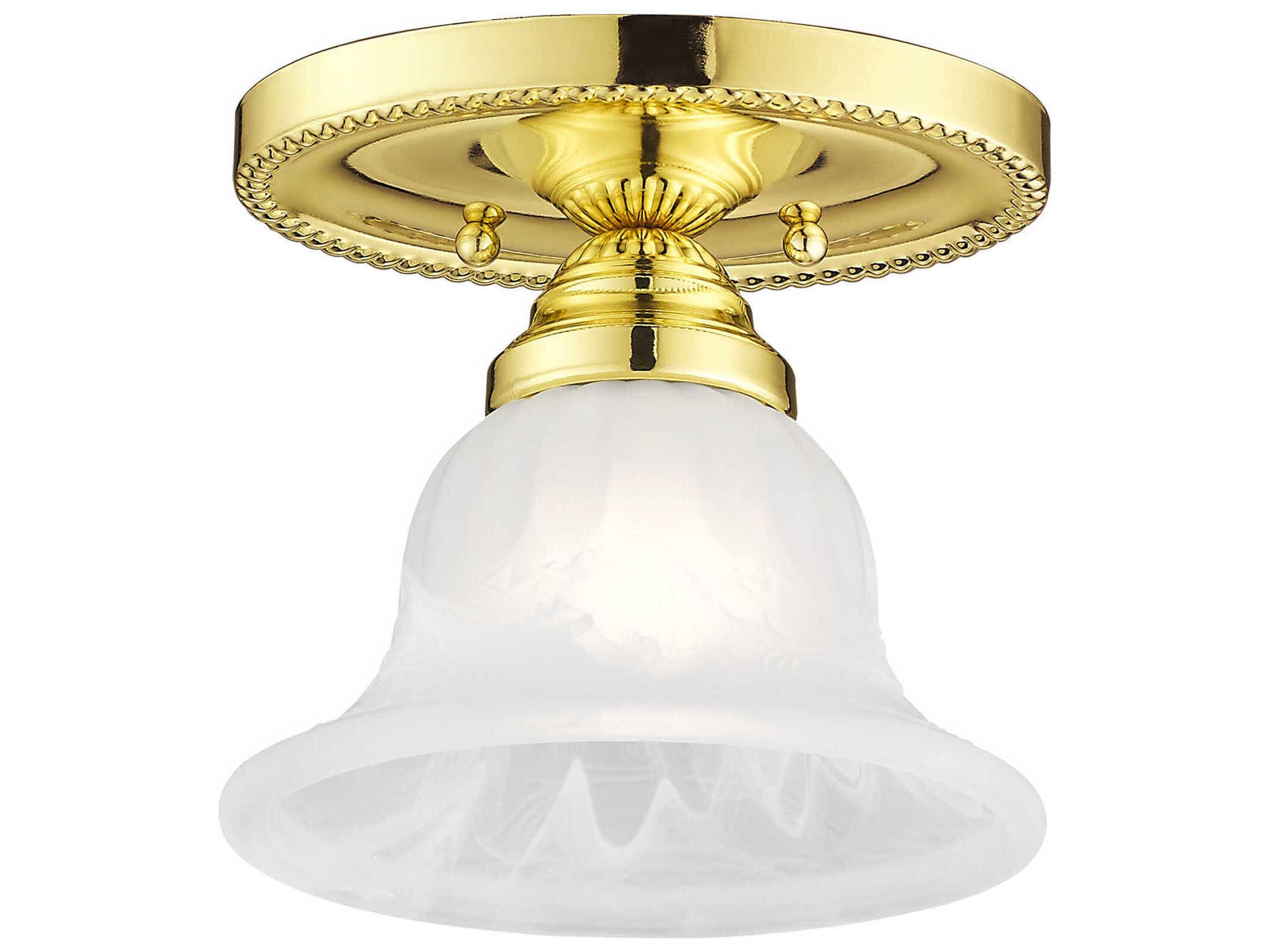 Livex Lighting Edgemont 1-Light Polished Brass White Glass Bell Semi Flush Mount