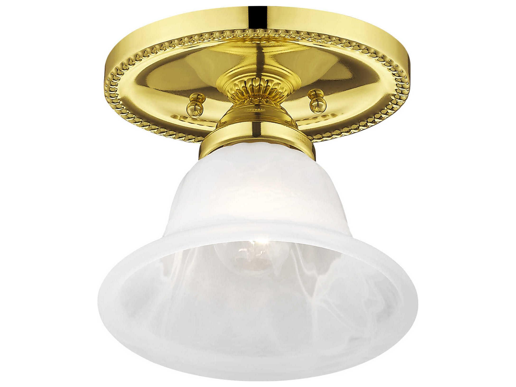 Livex Lighting Edgemont 1-Light Polished Brass White Glass Bell Semi Flush Mount