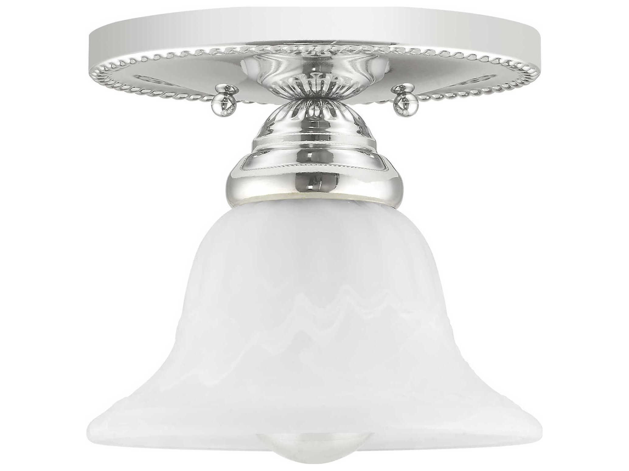 Livex Lighting Edgemont 1-Light Polished Chrome White Glass Bell Semi Flush Mount