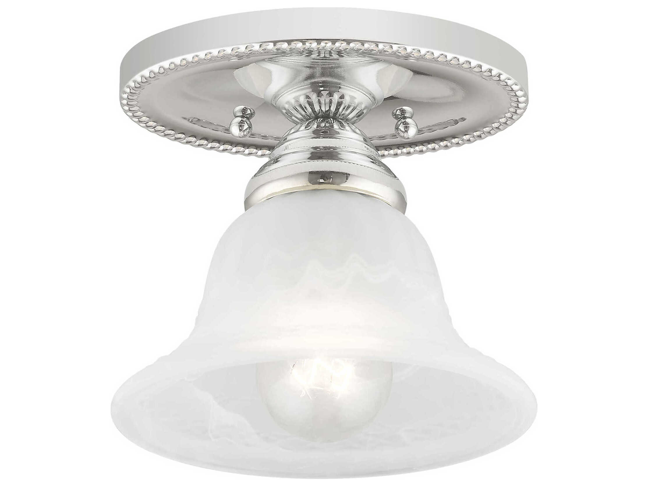 Livex Lighting Edgemont 1-Light Polished Chrome White Glass Bell Semi Flush Mount