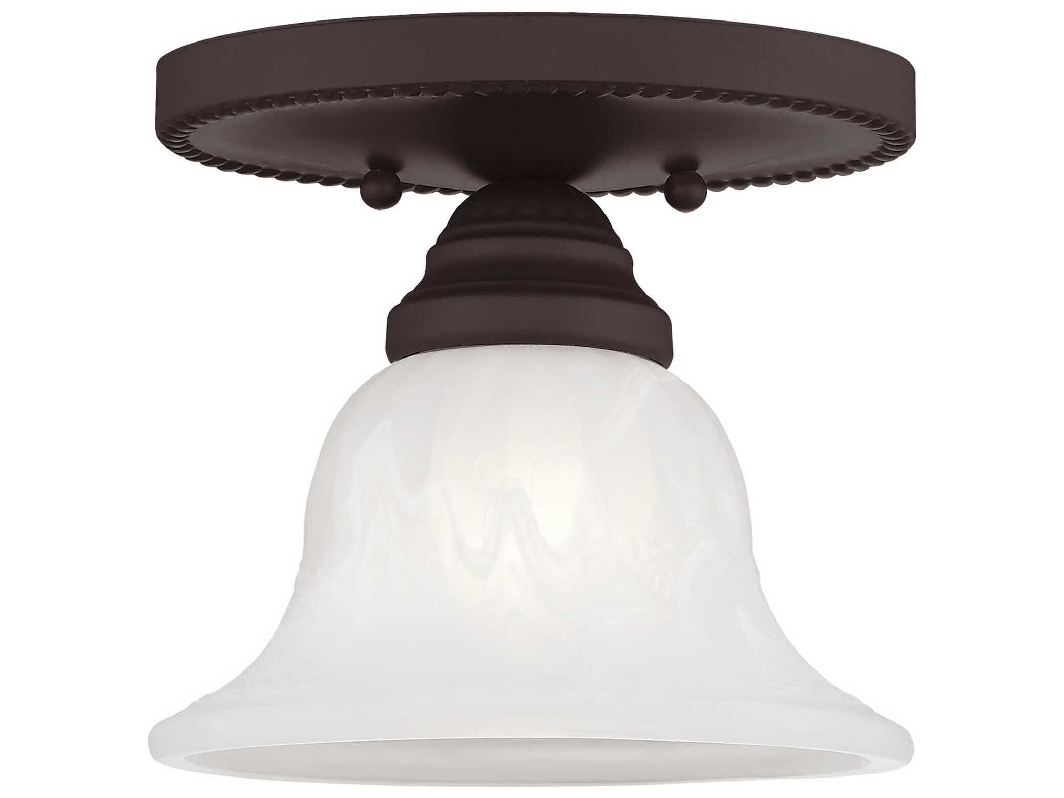 Livex Lighting Edgemont 1-Light Bronze White Glass Bell Semi Flush Mount