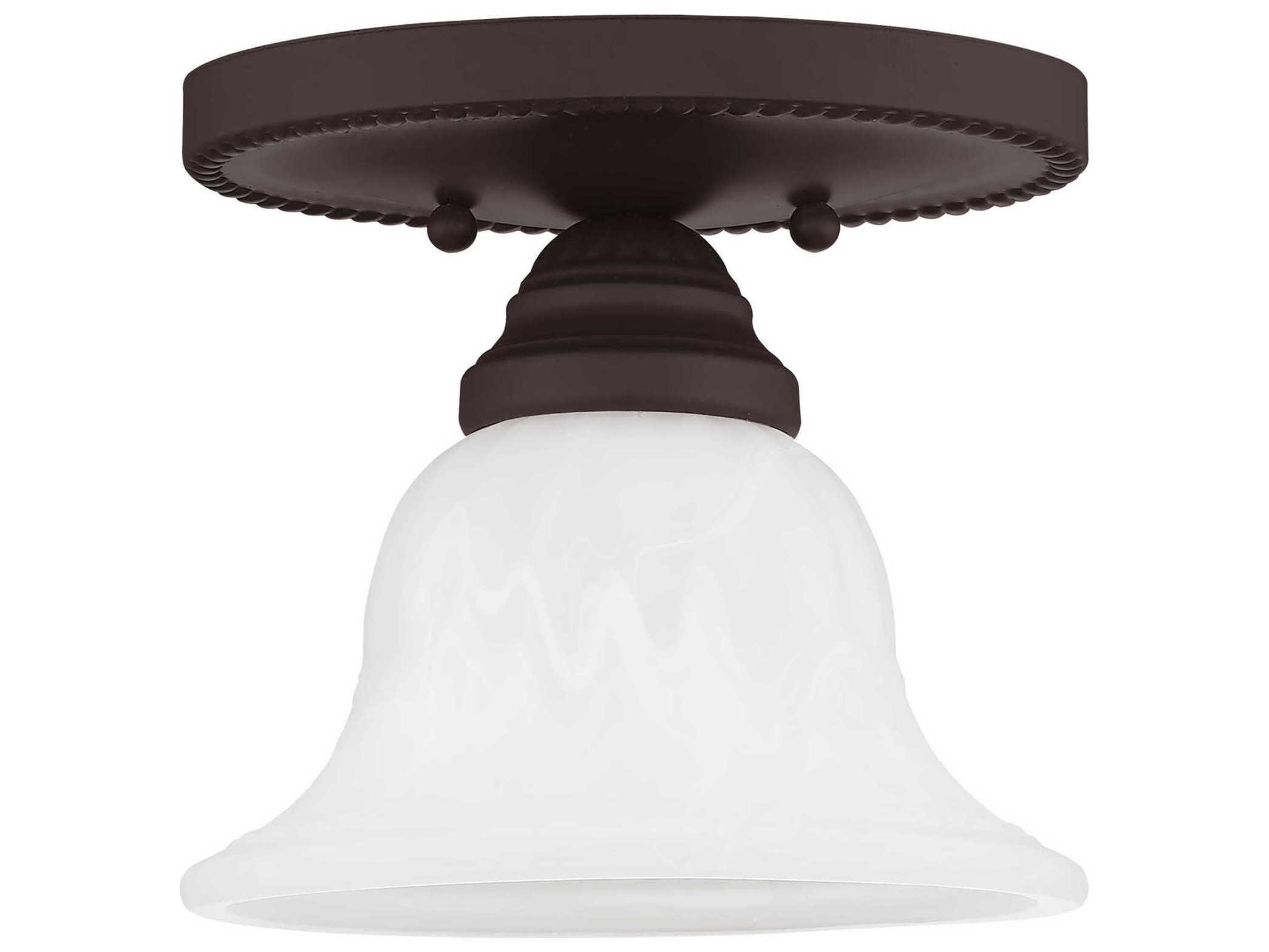 Livex Lighting Edgemont 1-Light Bronze White Glass Bell Semi Flush Mount