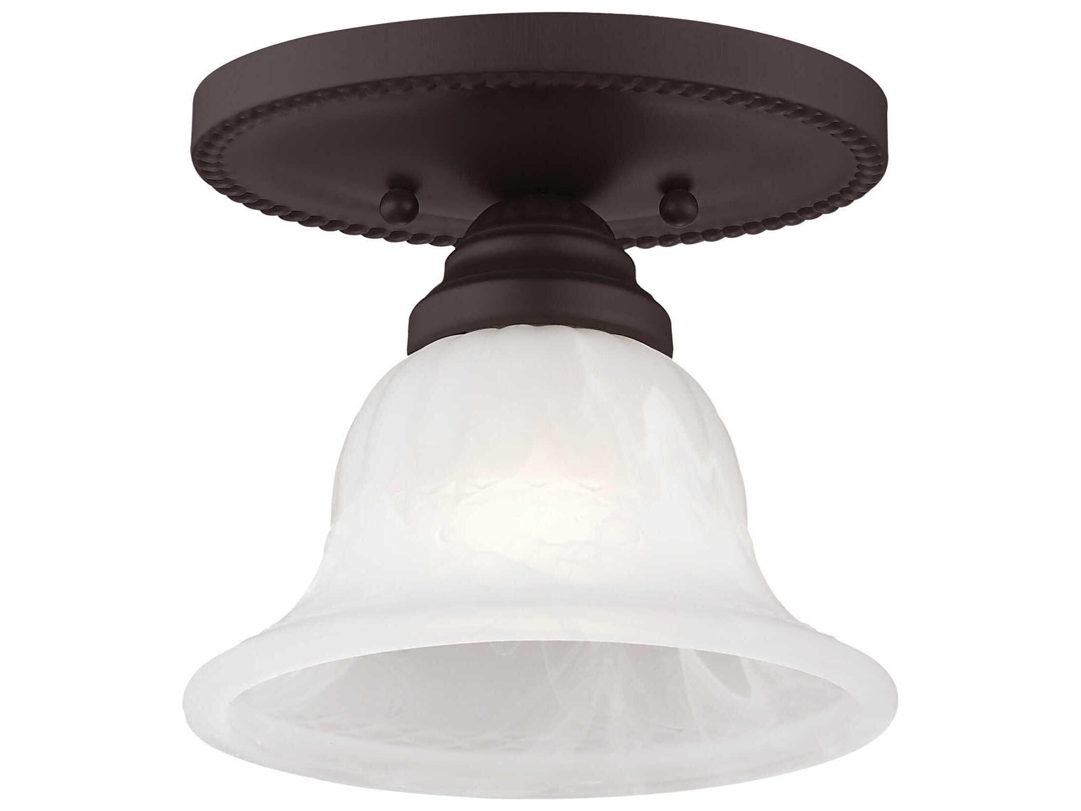 Livex Lighting Edgemont 1-Light Bronze White Glass Bell Semi Flush Mount