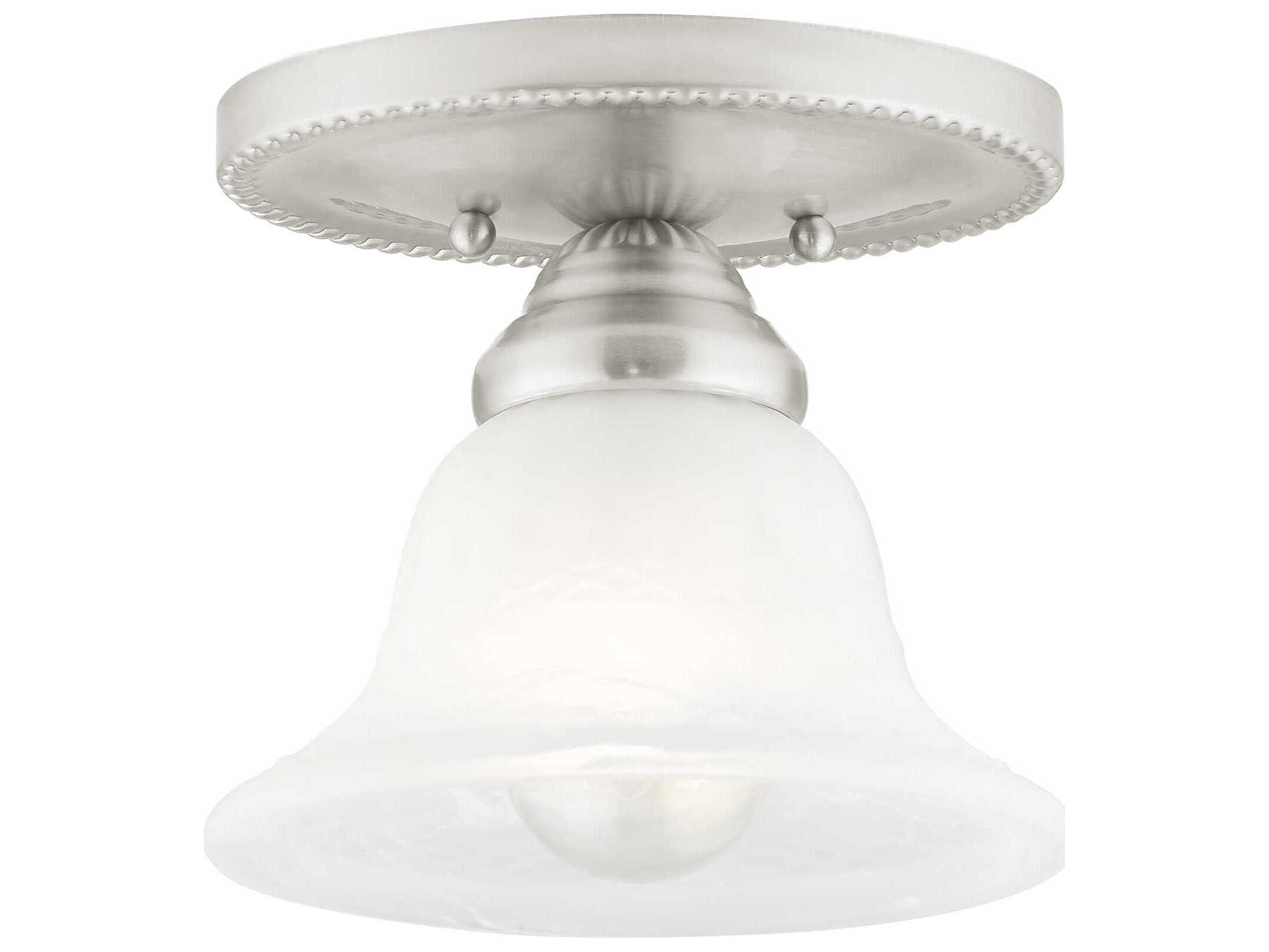Livex Lighting Edgemont 1-Light Brushed Nickel White Glass Bell Semi Flush Mount
