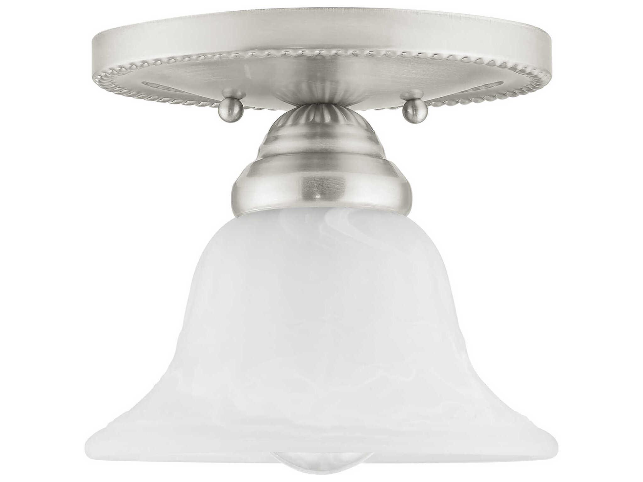 Livex Lighting Edgemont 1-Light Brushed Nickel White Glass Bell Semi Flush Mount