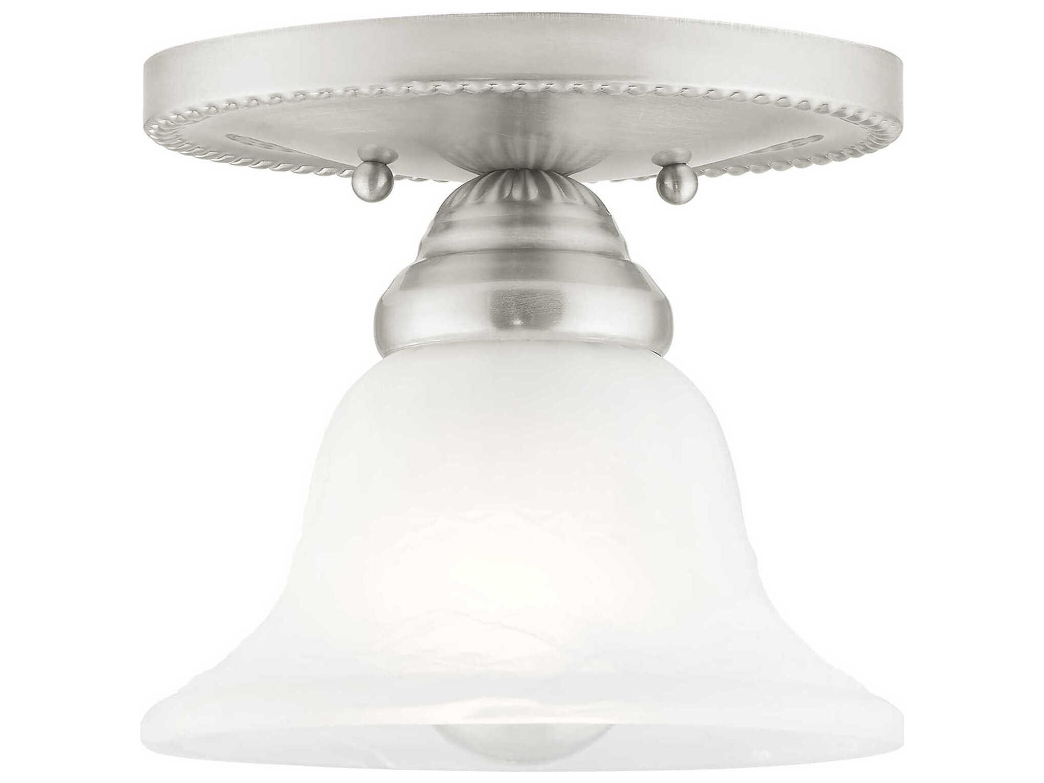 Livex Lighting Edgemont 1-Light Brushed Nickel White Glass Bell Semi Flush Mount