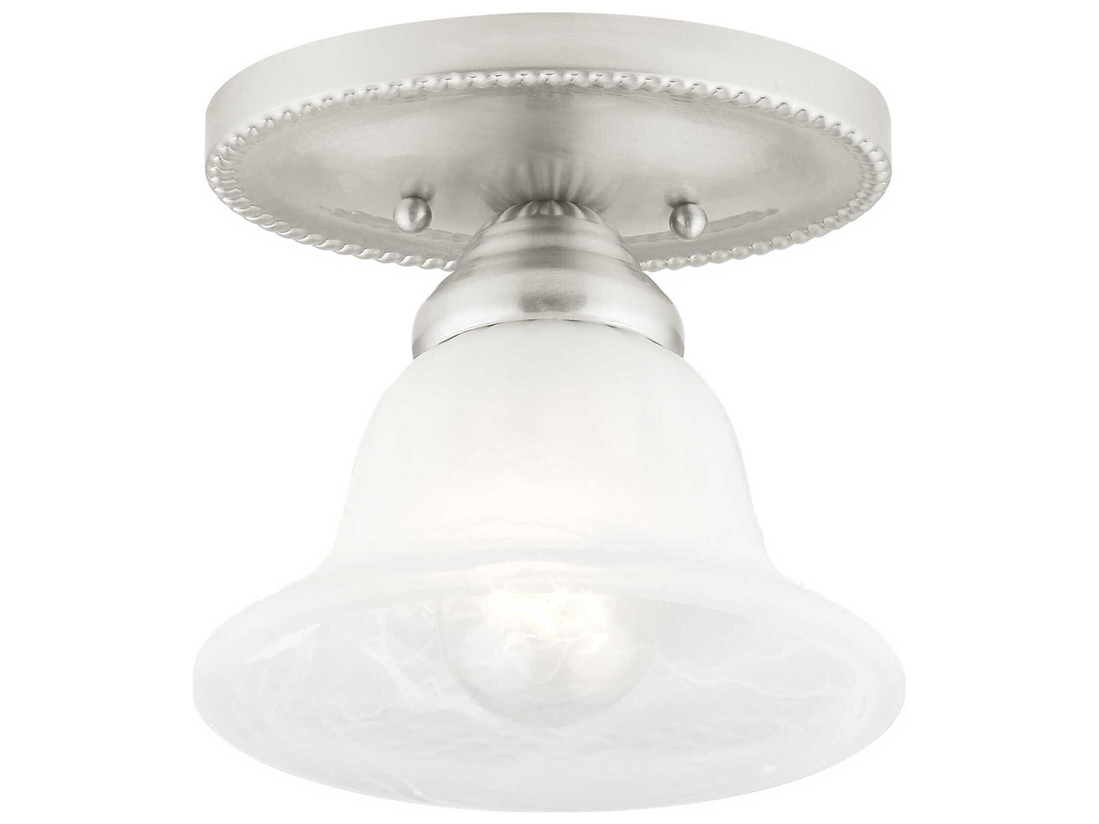 Livex Lighting Edgemont 1-Light Brushed Nickel White Glass Bell Semi Flush Mount