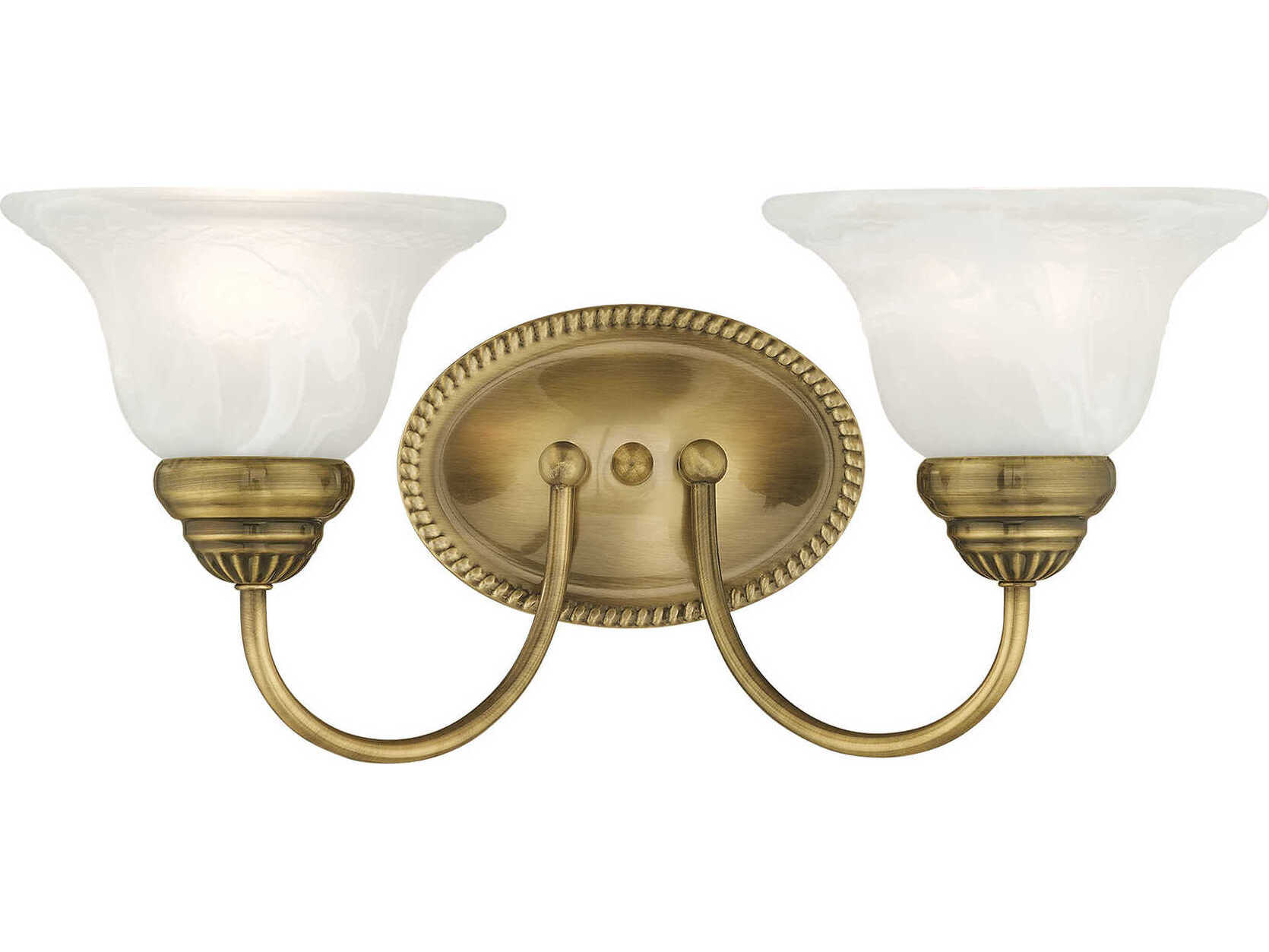 Livex Lighting Edgemont 2-Light Antique Brass White Glass Vanity Light