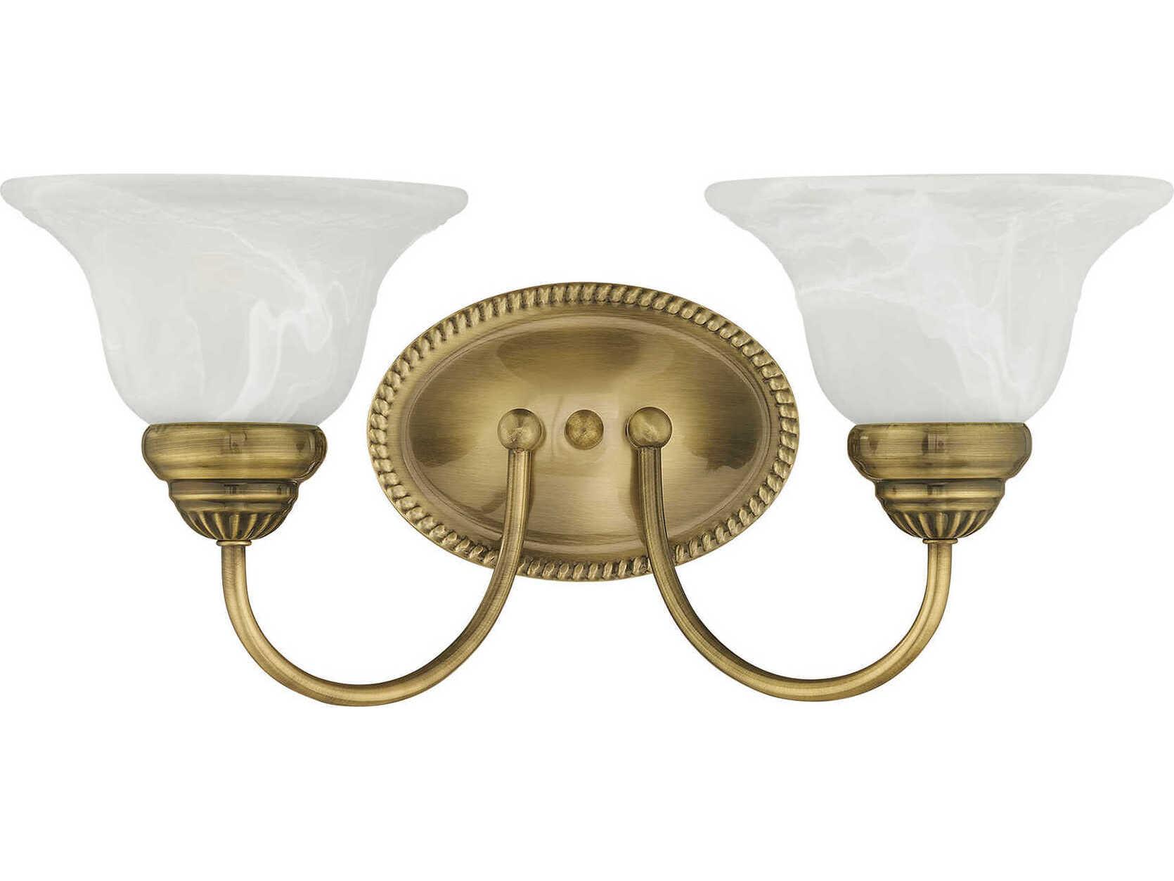 Livex Lighting Edgemont 2-Light Antique Brass White Glass Vanity Light