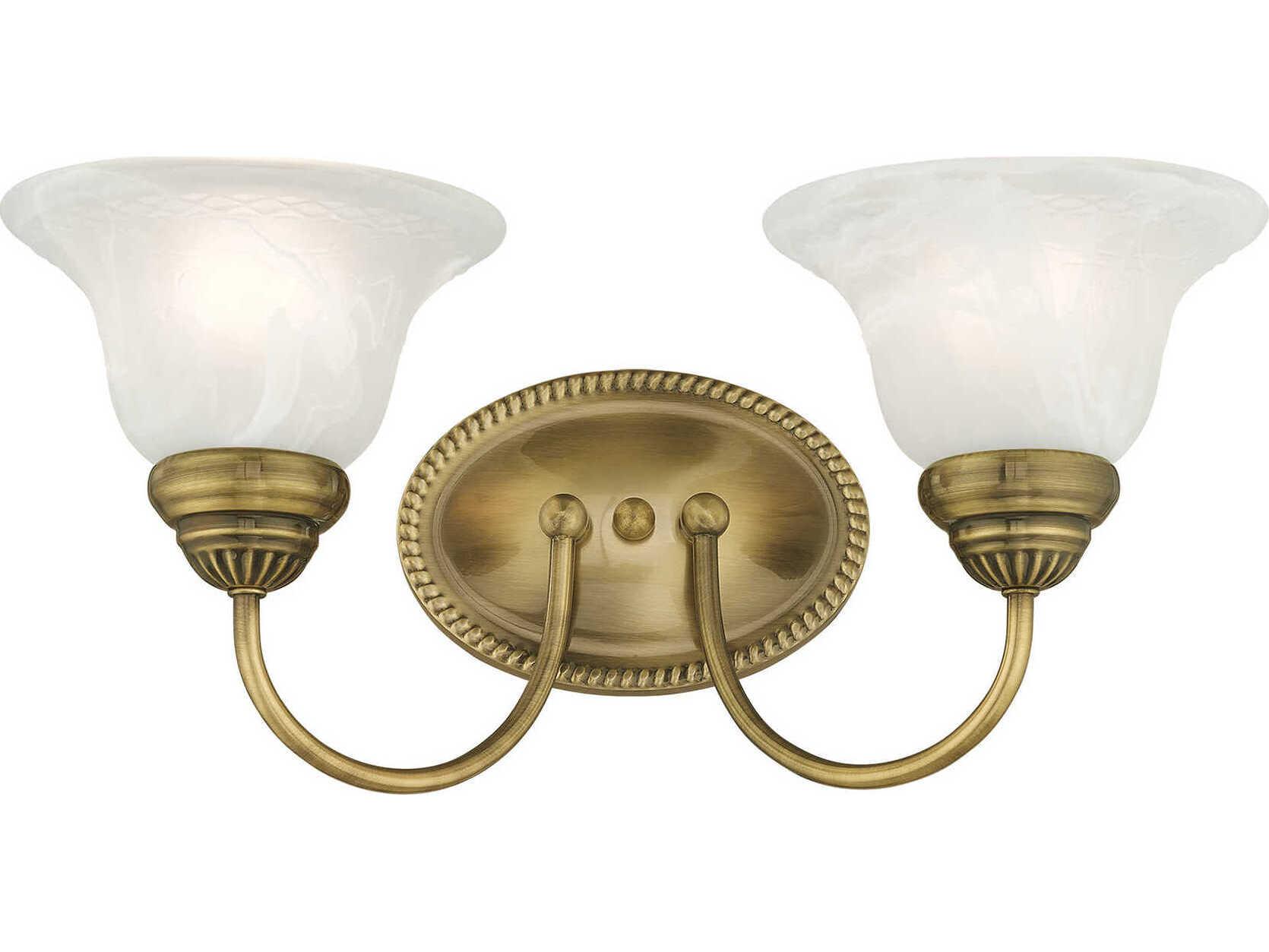 Livex Lighting Edgemont 2-Light Antique Brass White Glass Vanity Light