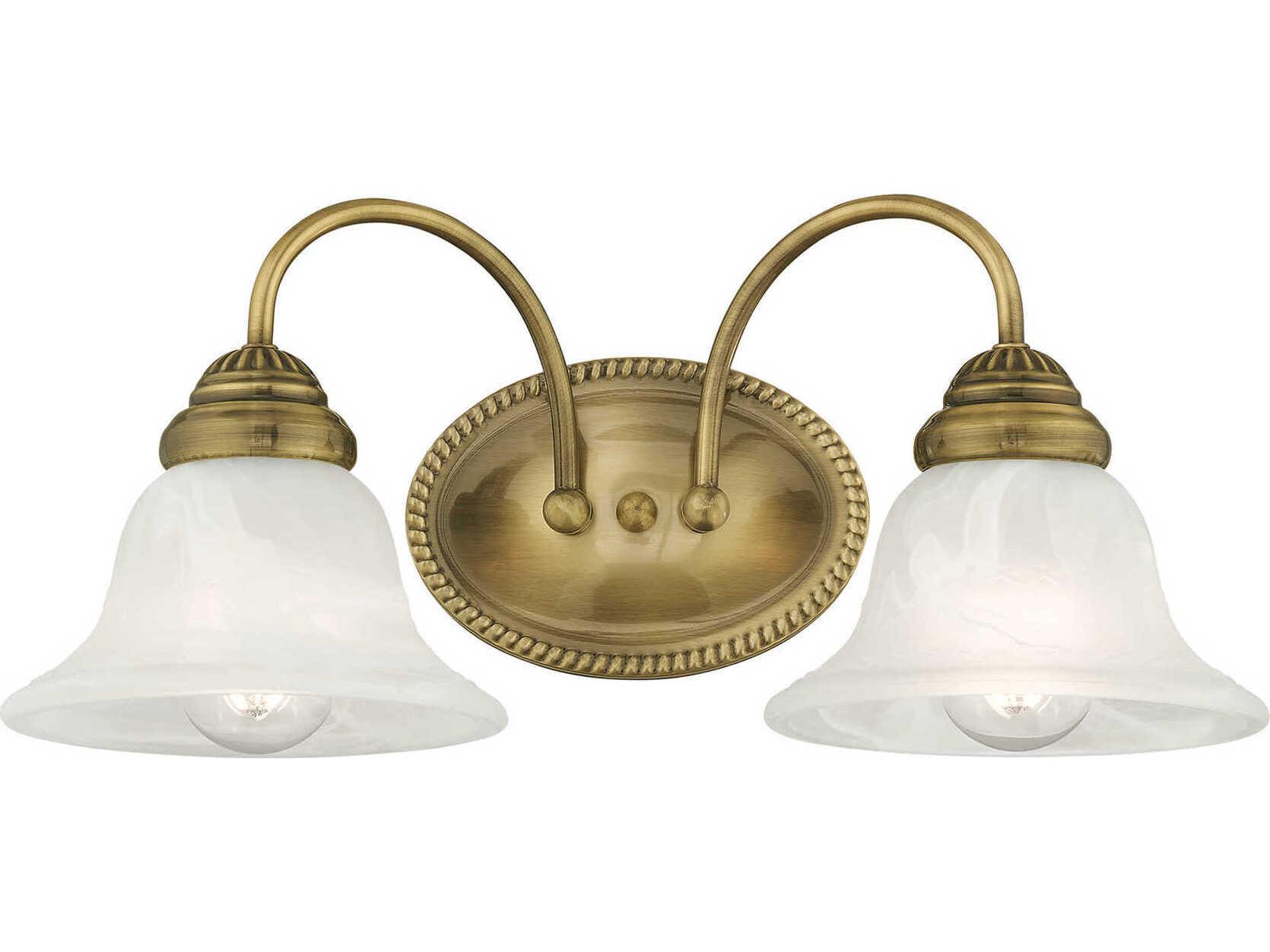 Livex Lighting Edgemont 2-Light Antique Brass White Glass Vanity Light