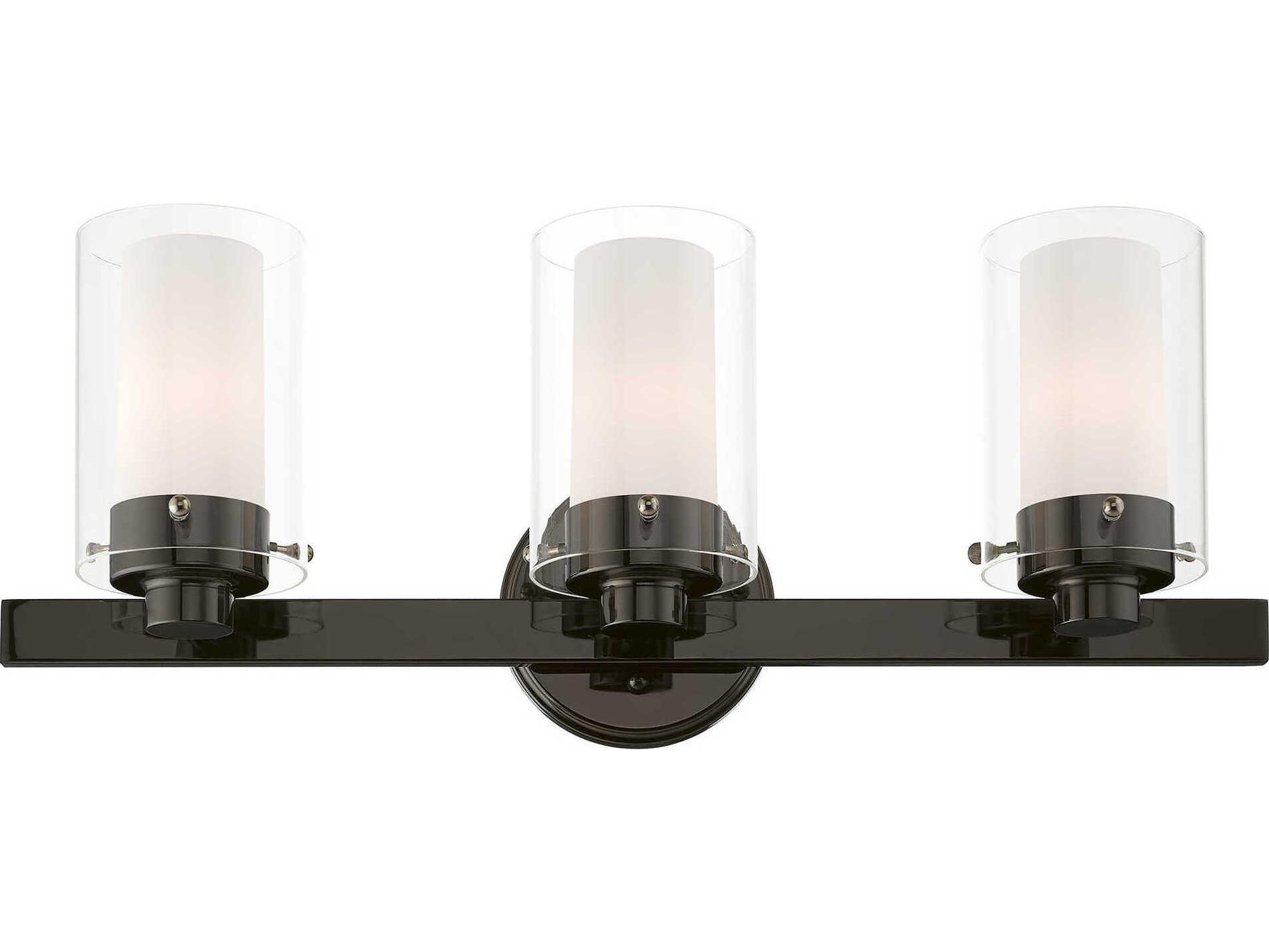 Livex Lighting Manhattan 3-Light Polished Black Chrome Glass Vanity Light