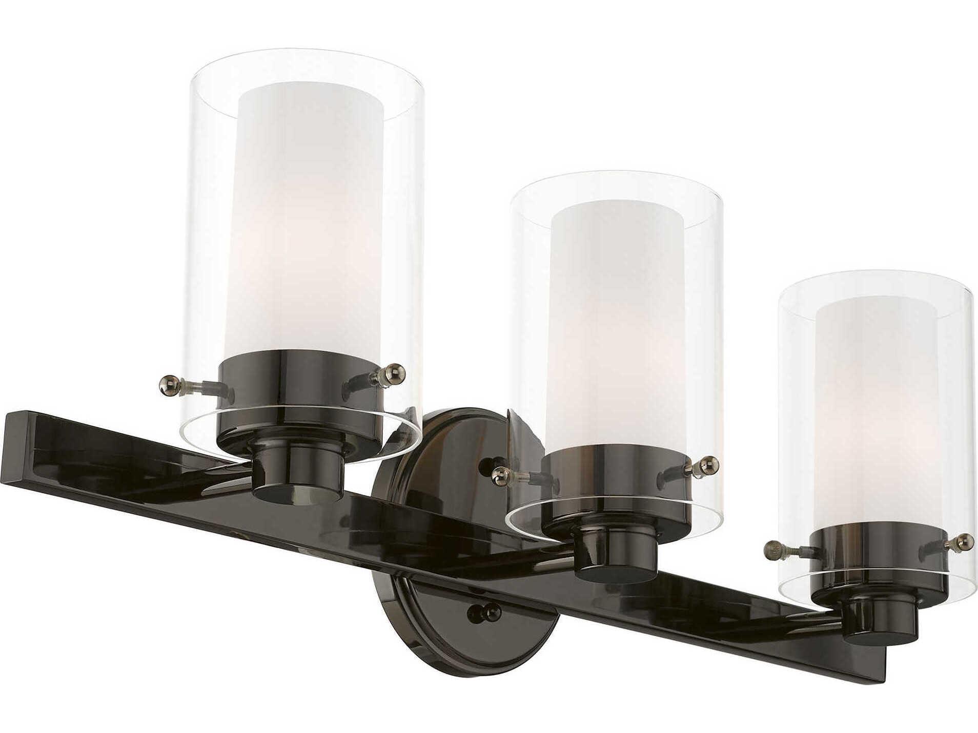 Livex Lighting Manhattan 3-Light Polished Black Chrome Glass Vanity Light