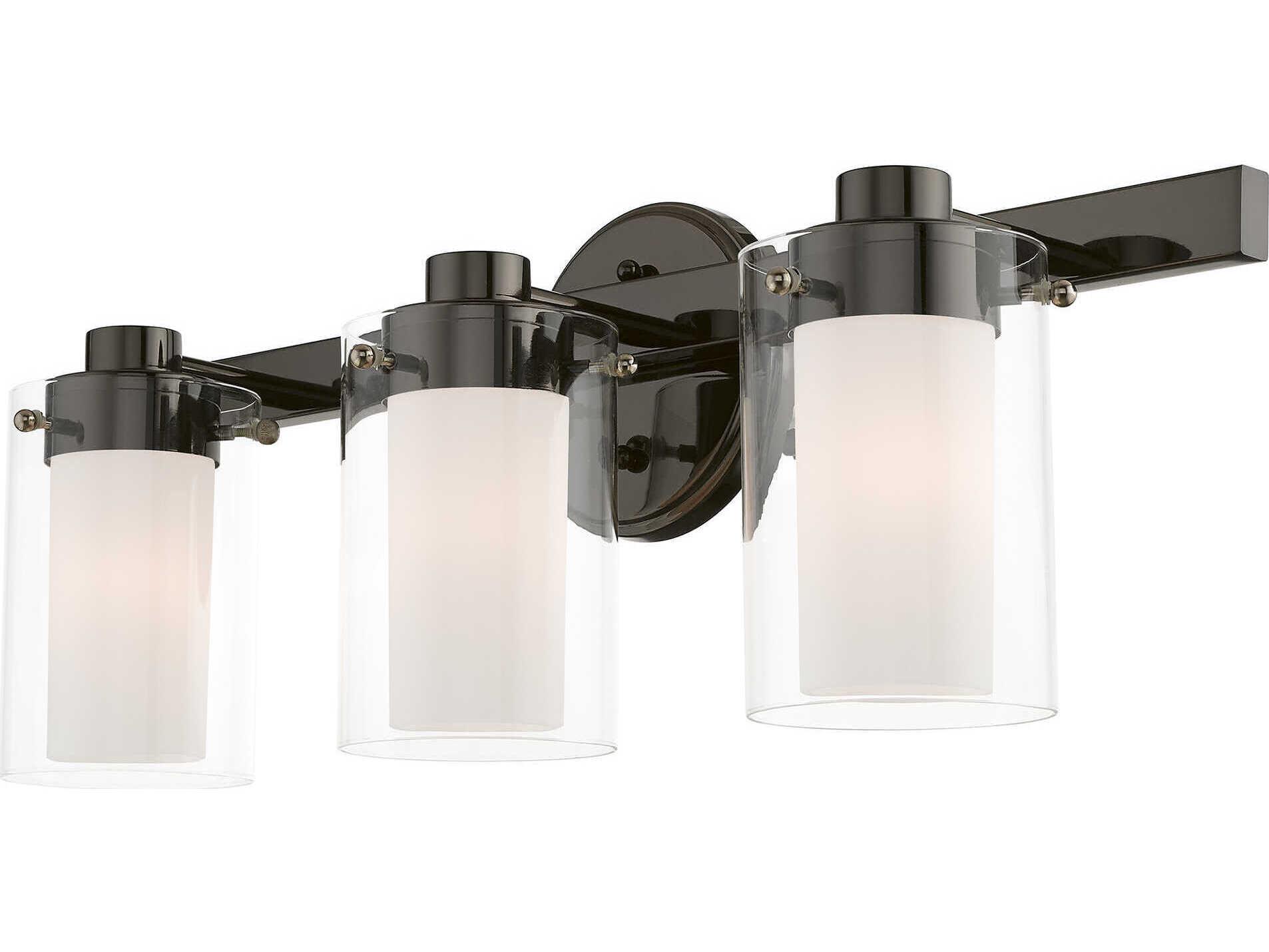 Livex Lighting Manhattan 3-Light Polished Black Chrome Glass Vanity Light