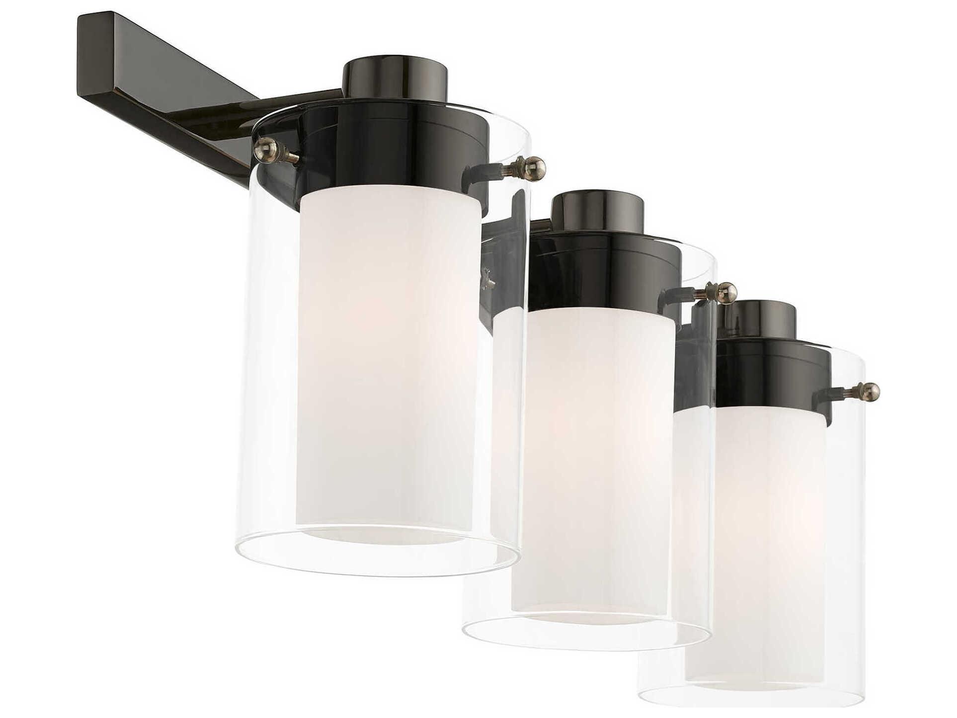 Livex Lighting Manhattan 3-Light Polished Black Chrome Glass Vanity Light