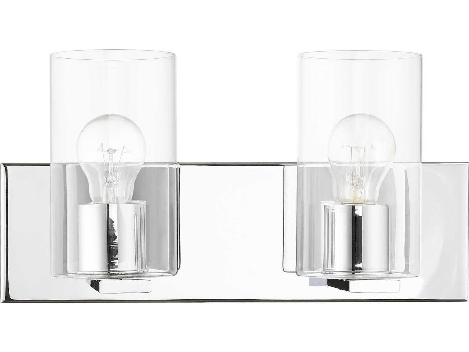 Livex Lighting Zurich 2-Light Polished Chrome Clear Glass Vanity Light