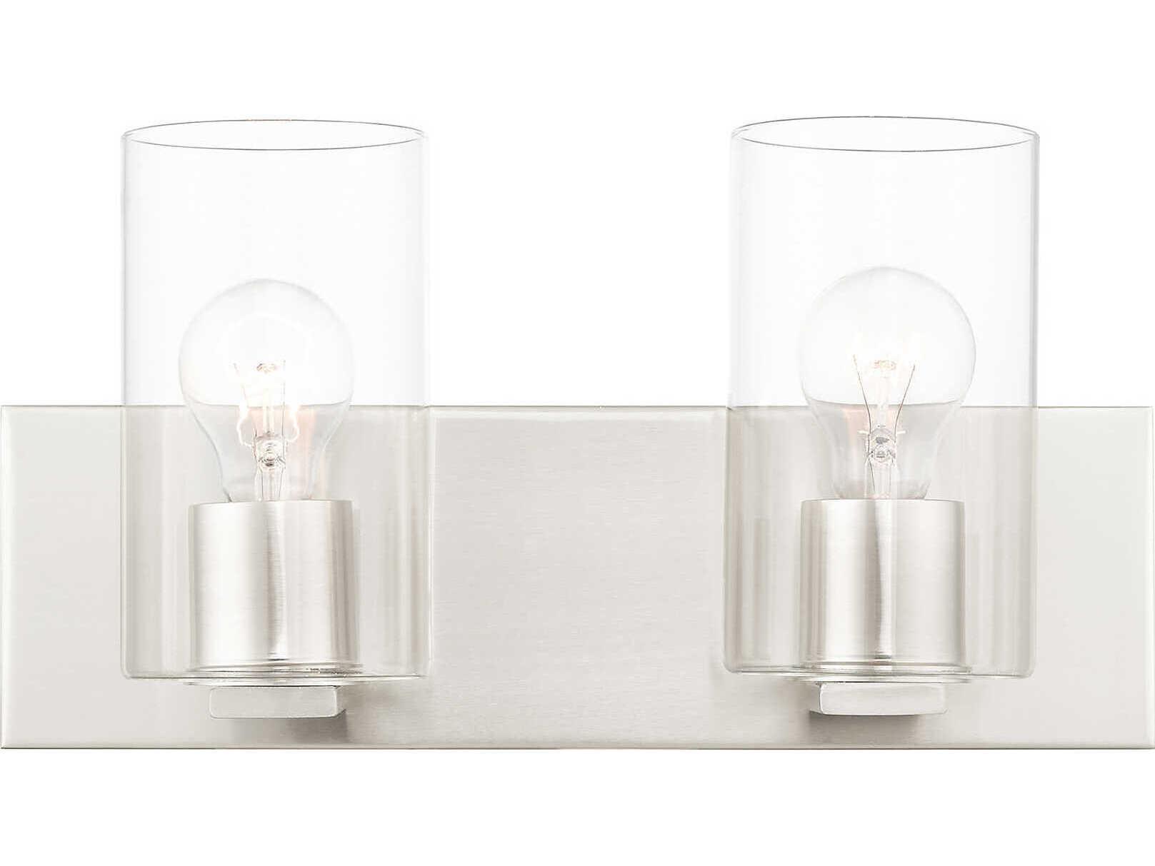 Livex Lighting Zurich 2-Light Brushed Nickel Clear Glass Vanity Light