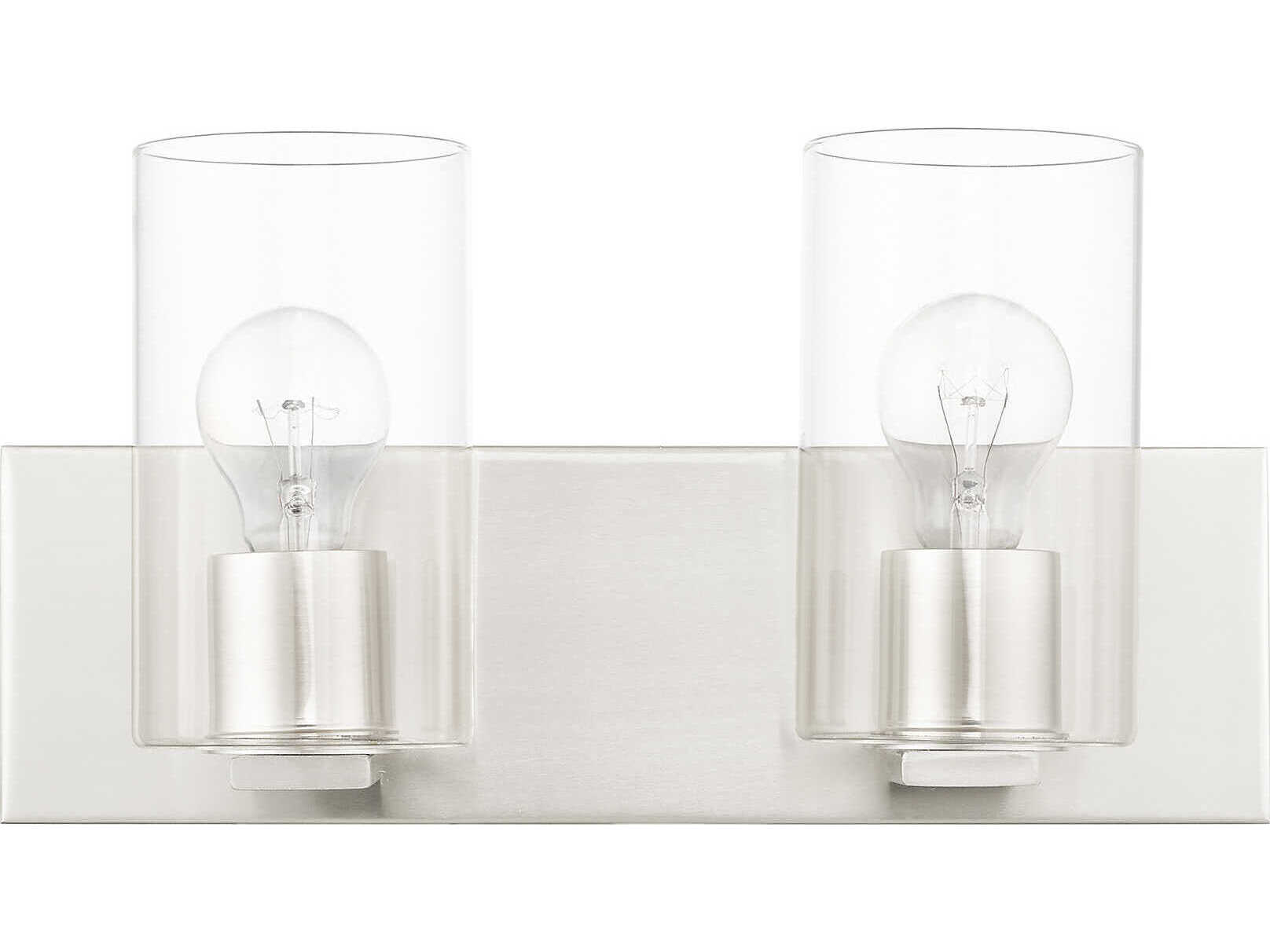 Livex Lighting Zurich 2-Light Brushed Nickel Clear Glass Vanity Light