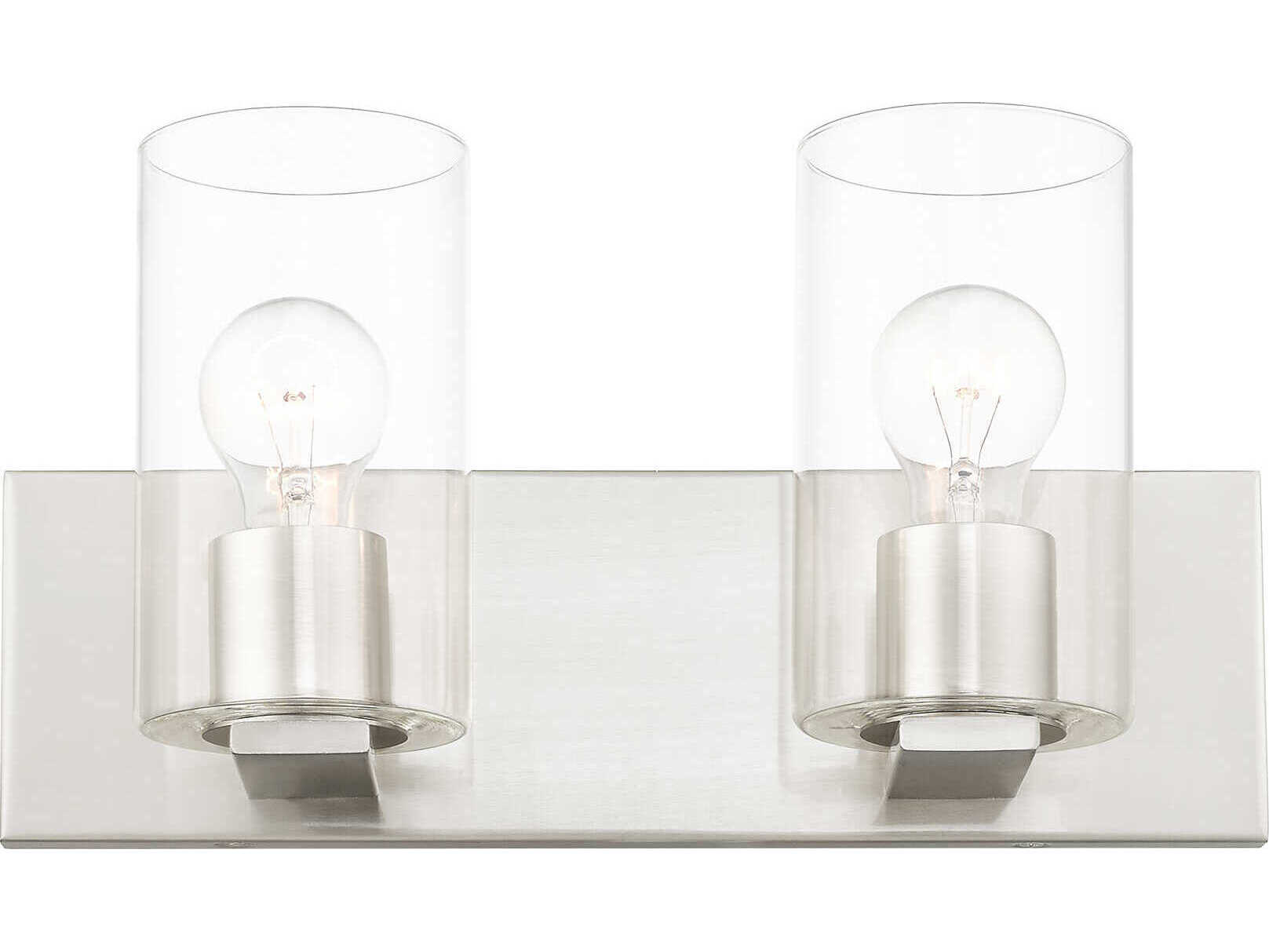 Livex Lighting Zurich 2-Light Brushed Nickel Clear Glass Vanity Light