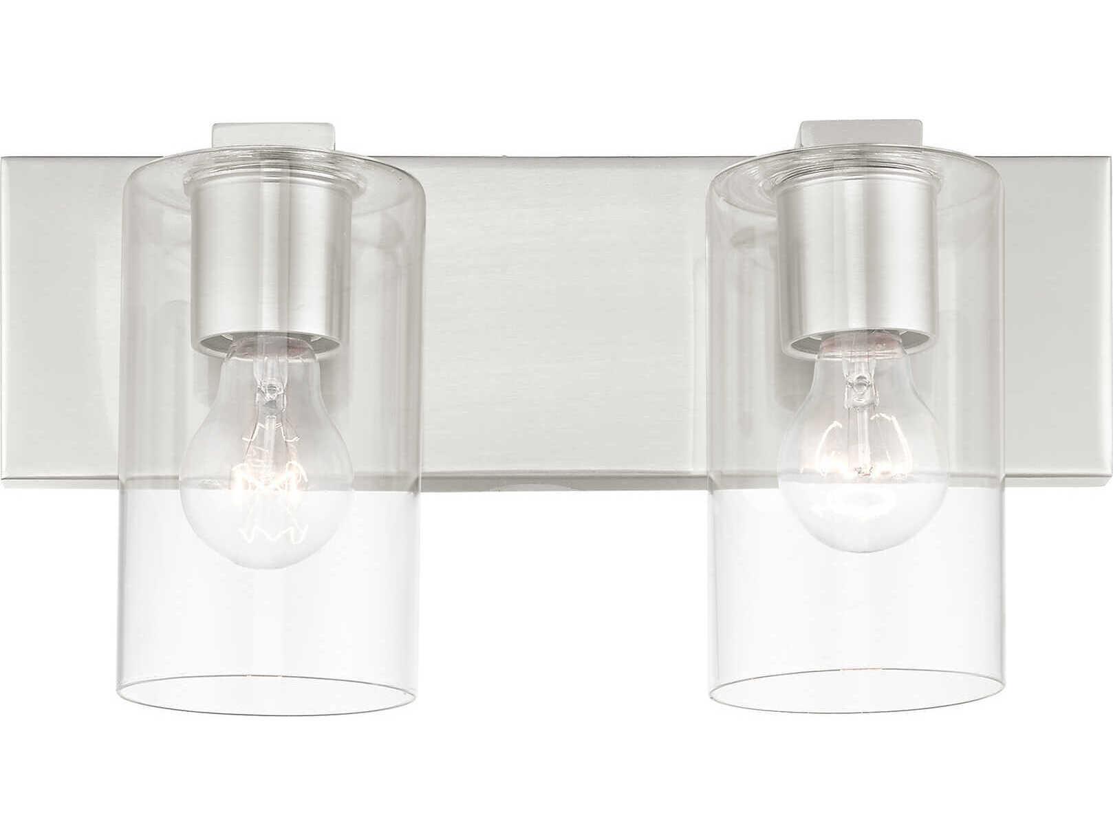 Livex Lighting Zurich 2-Light Brushed Nickel Clear Glass Vanity Light