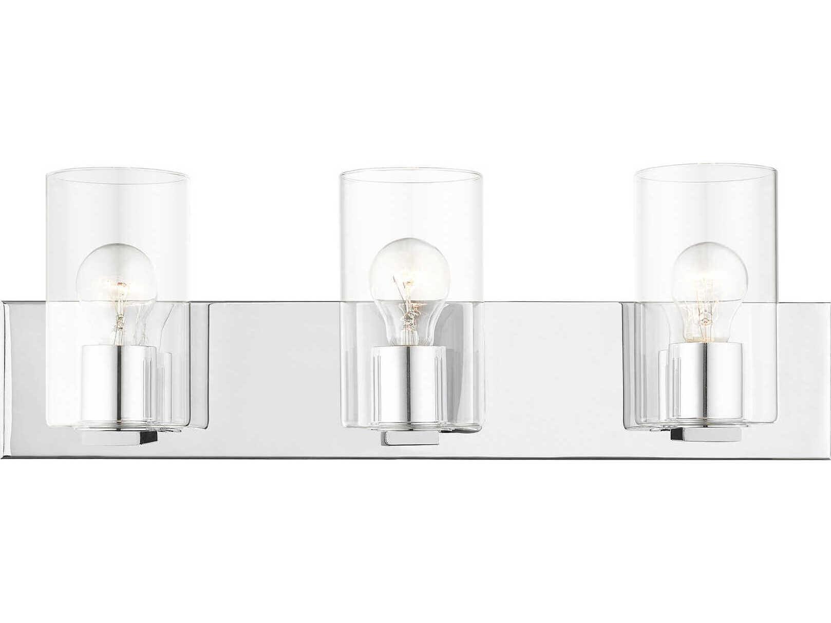 Livex Lighting Zurich 3-Light Polished Chrome Clear Glass Vanity Light