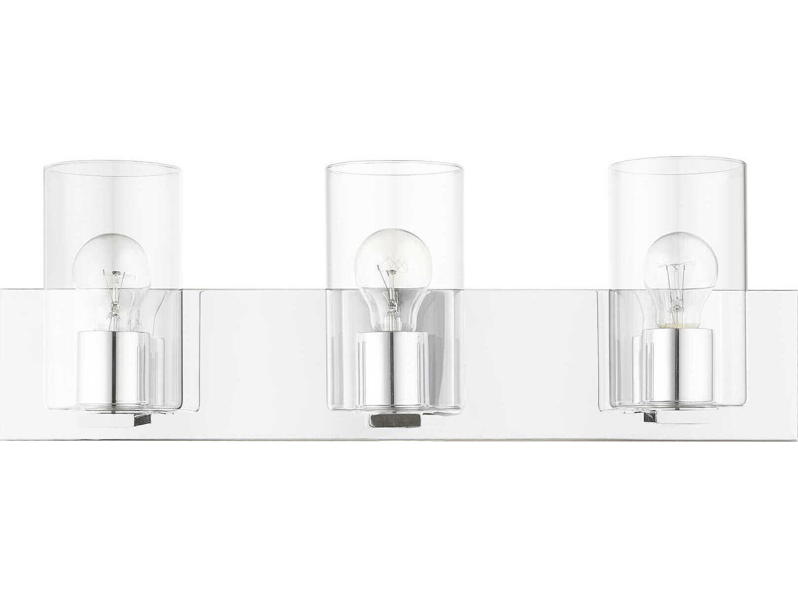 Livex Lighting Zurich 3-Light Polished Chrome Clear Glass Vanity Light
