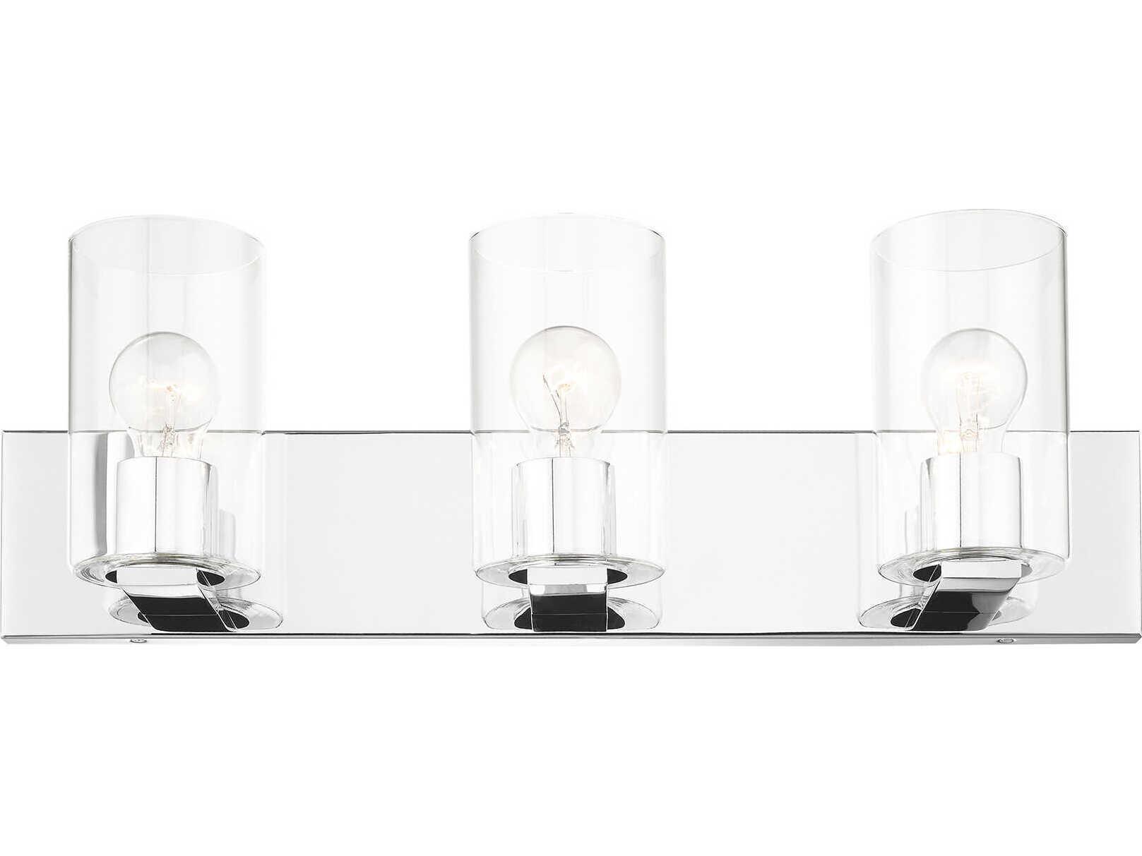 Livex Lighting Zurich 3-Light Polished Chrome Clear Glass Vanity Light