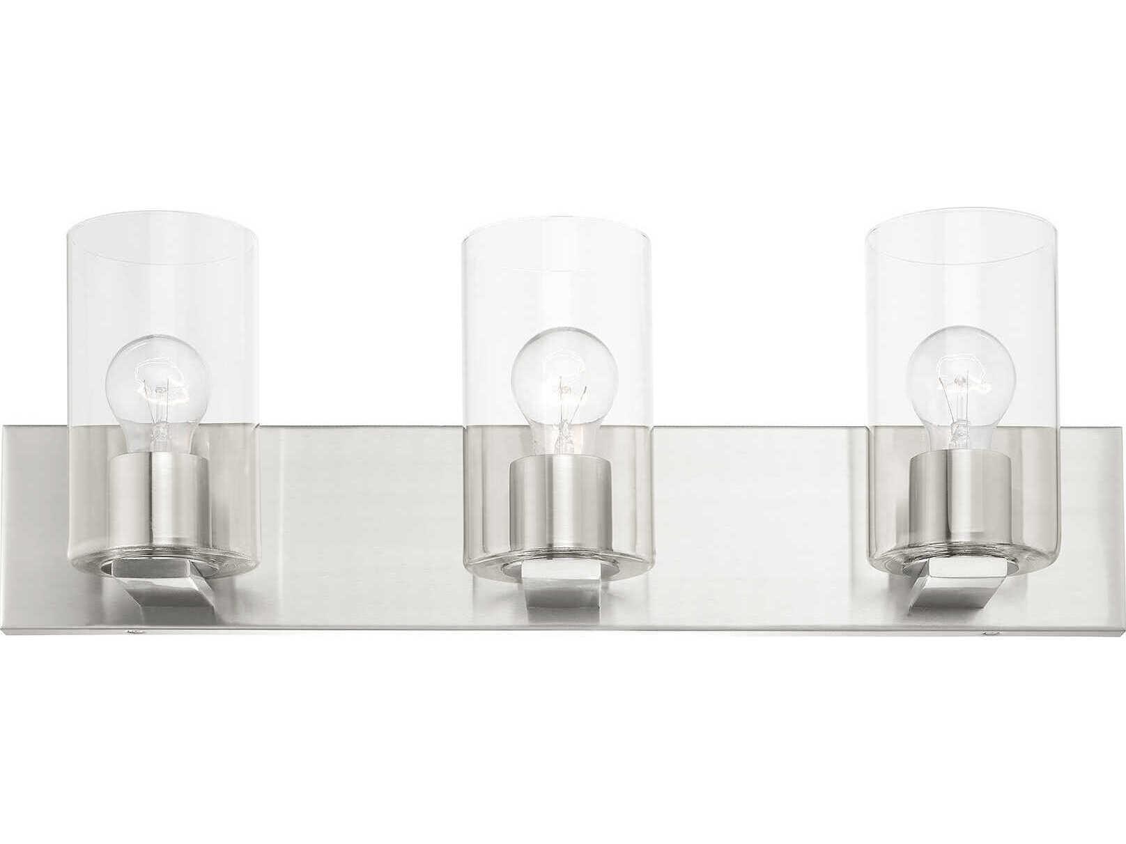Livex Lighting Zurich 3-Light Brushed Nickel Clear Glass Vanity Light