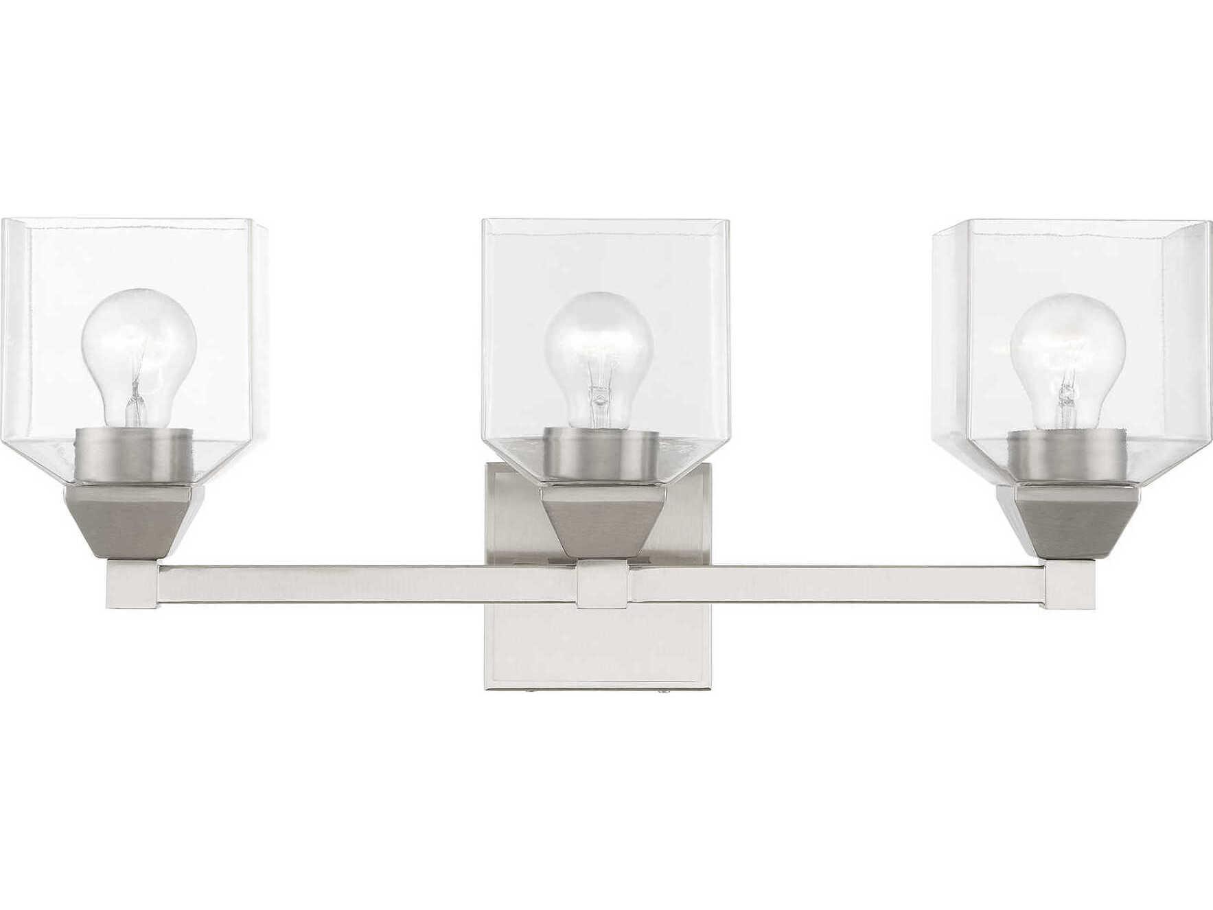 Livex Lighting Aragon 3-Light Brushed Nickel Glass Vanity Light