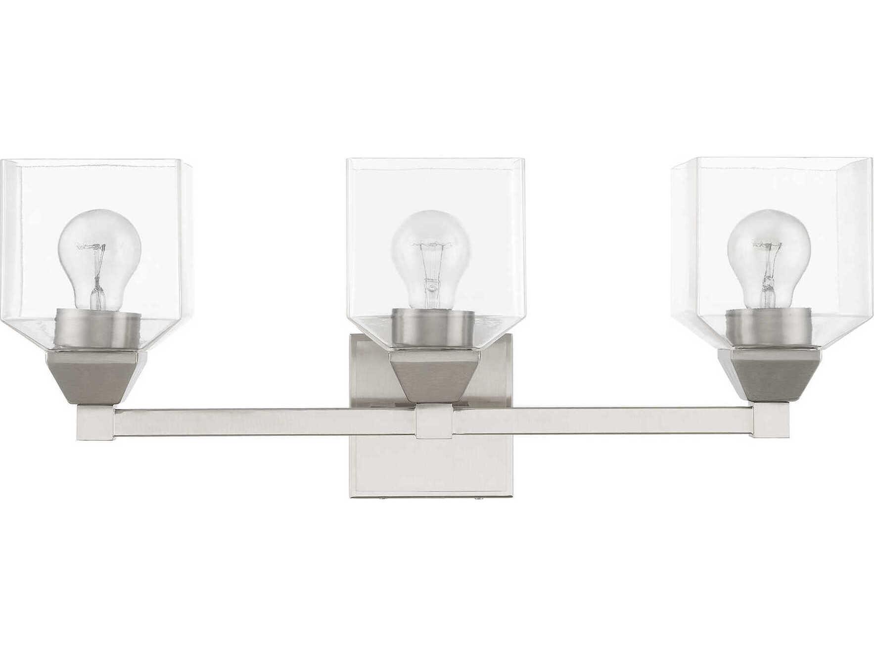 Livex Lighting Aragon 3-Light Brushed Nickel Glass Vanity Light