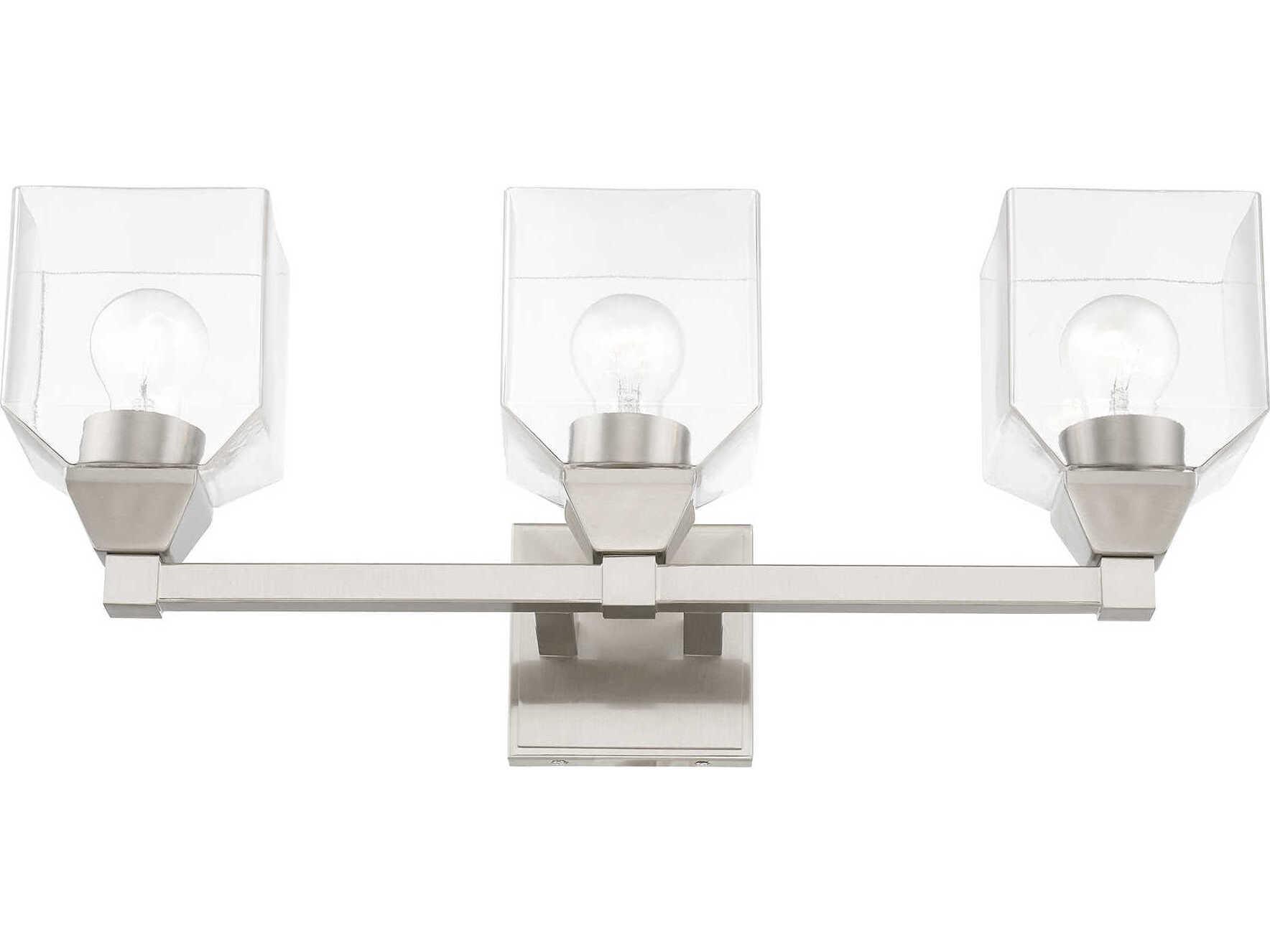 Livex Lighting Aragon 3-Light Brushed Nickel Glass Vanity Light