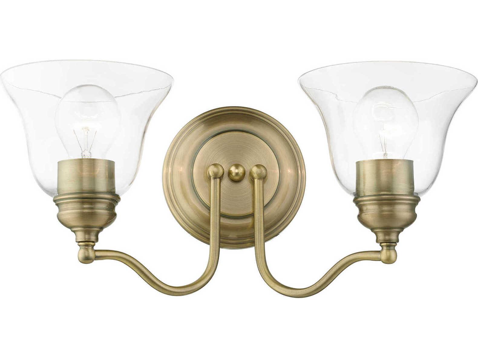 Livex Lighting Moreland 2-Light Antique Brass Glass Vanity Light