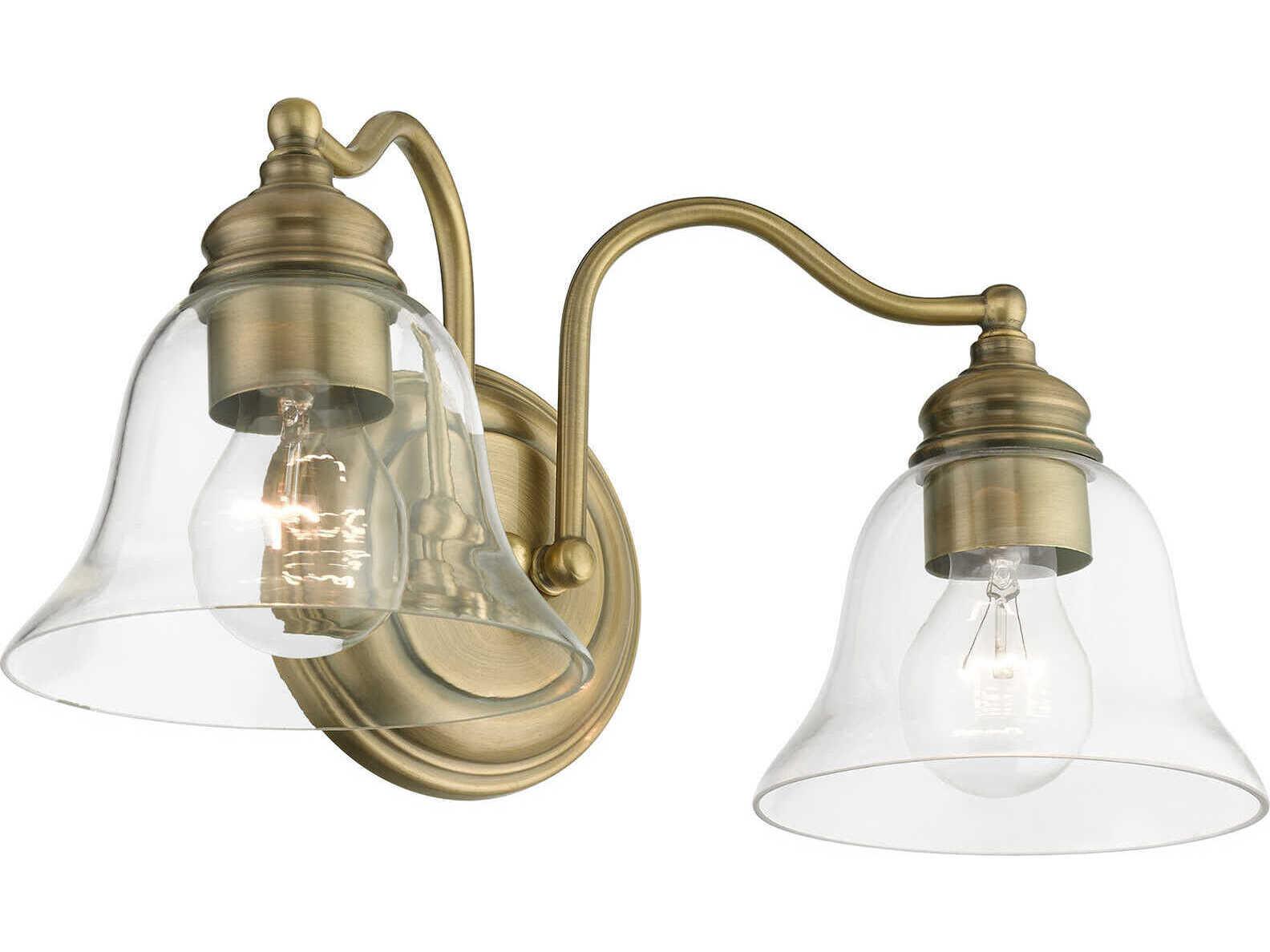 Livex Lighting Moreland 2-Light Antique Brass Glass Vanity Light