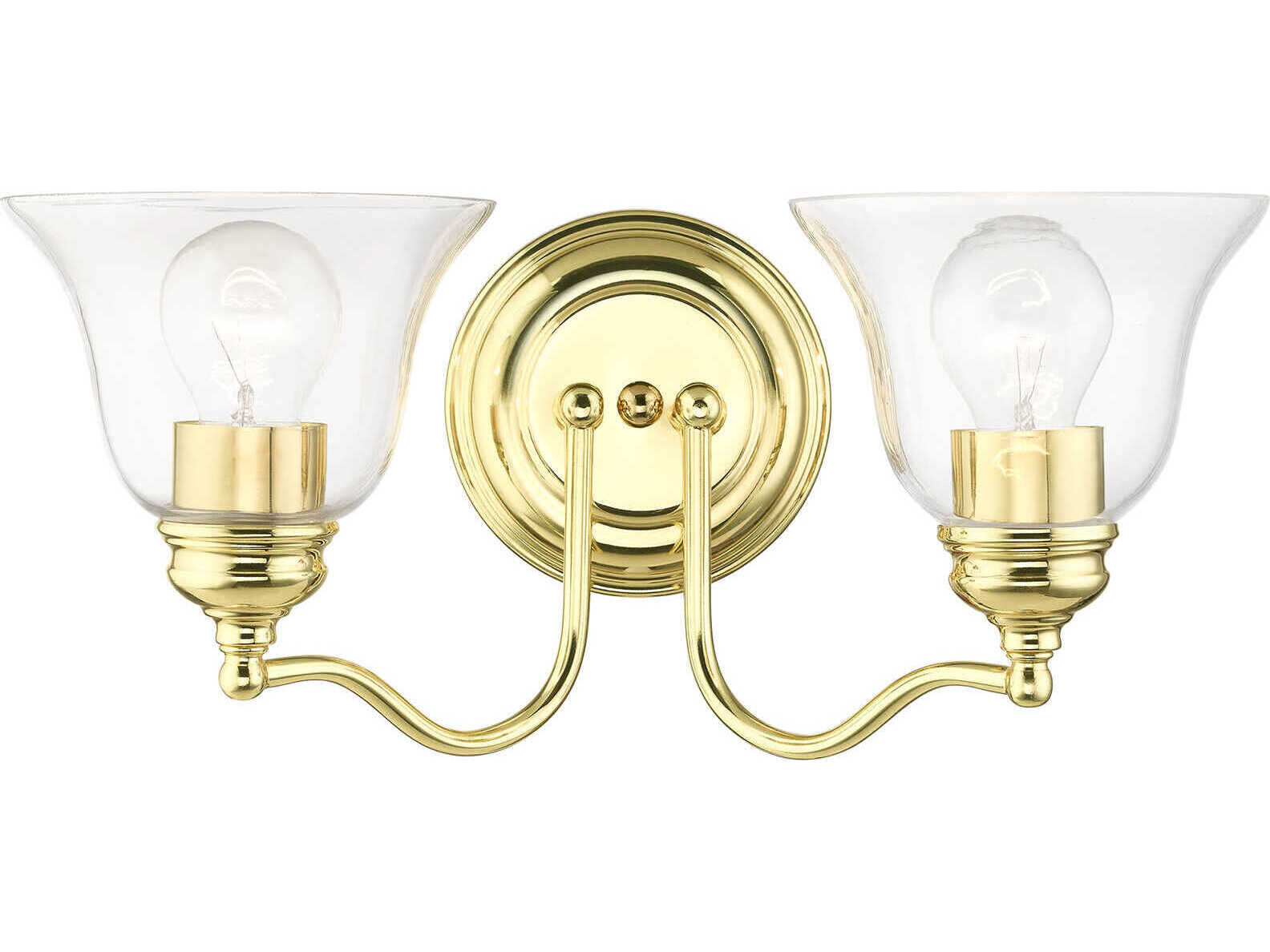 Livex Lighting Moreland 2-Light Polished Brass Glass Vanity Light