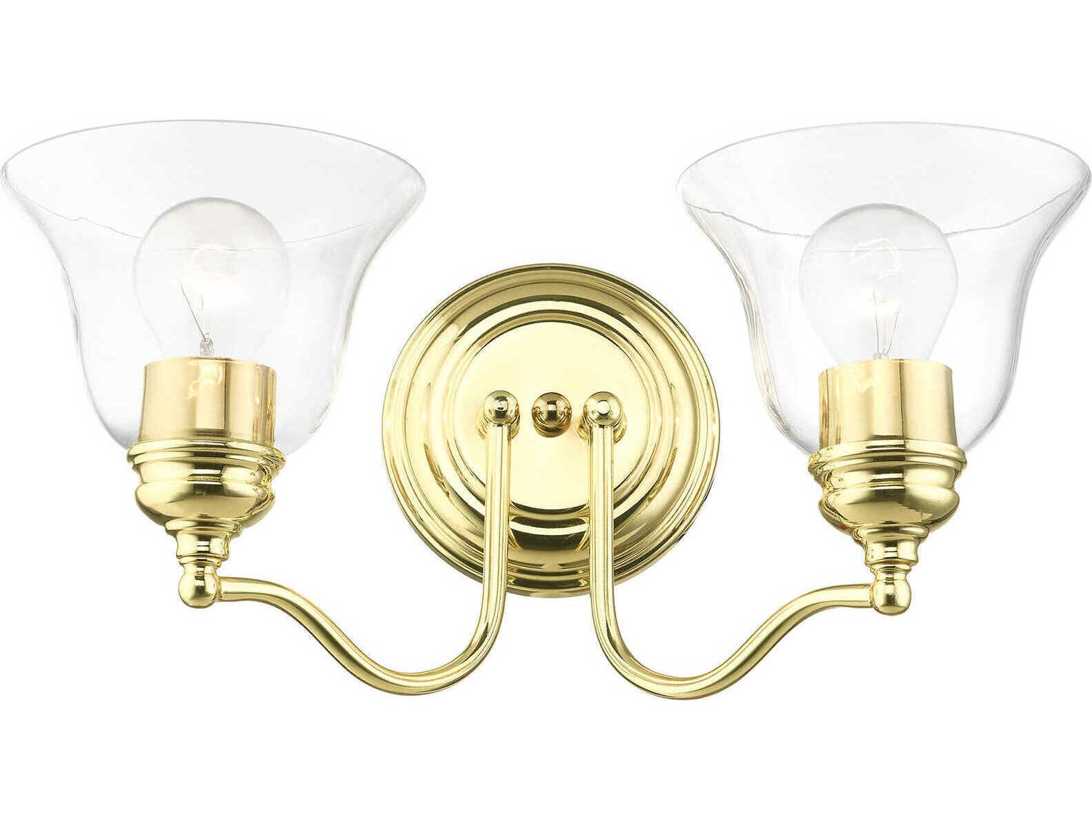 Livex Lighting Moreland 2-Light Polished Brass Glass Vanity Light